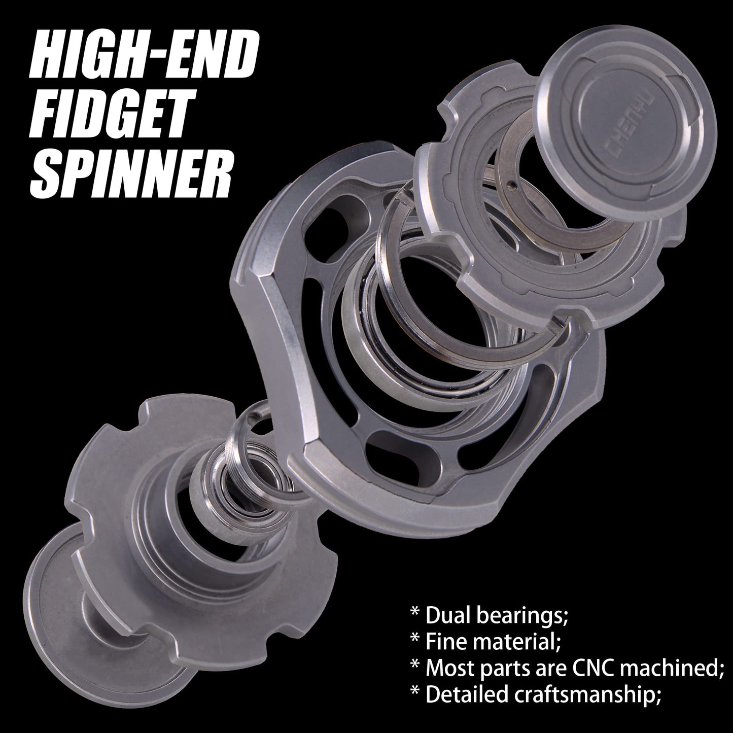 DjuiinoStar High-end Fidget Spinner, Unique Dual Bearings Design, Precisely CNC Machined (Zirconium), Premium EDC Toy DFS-03