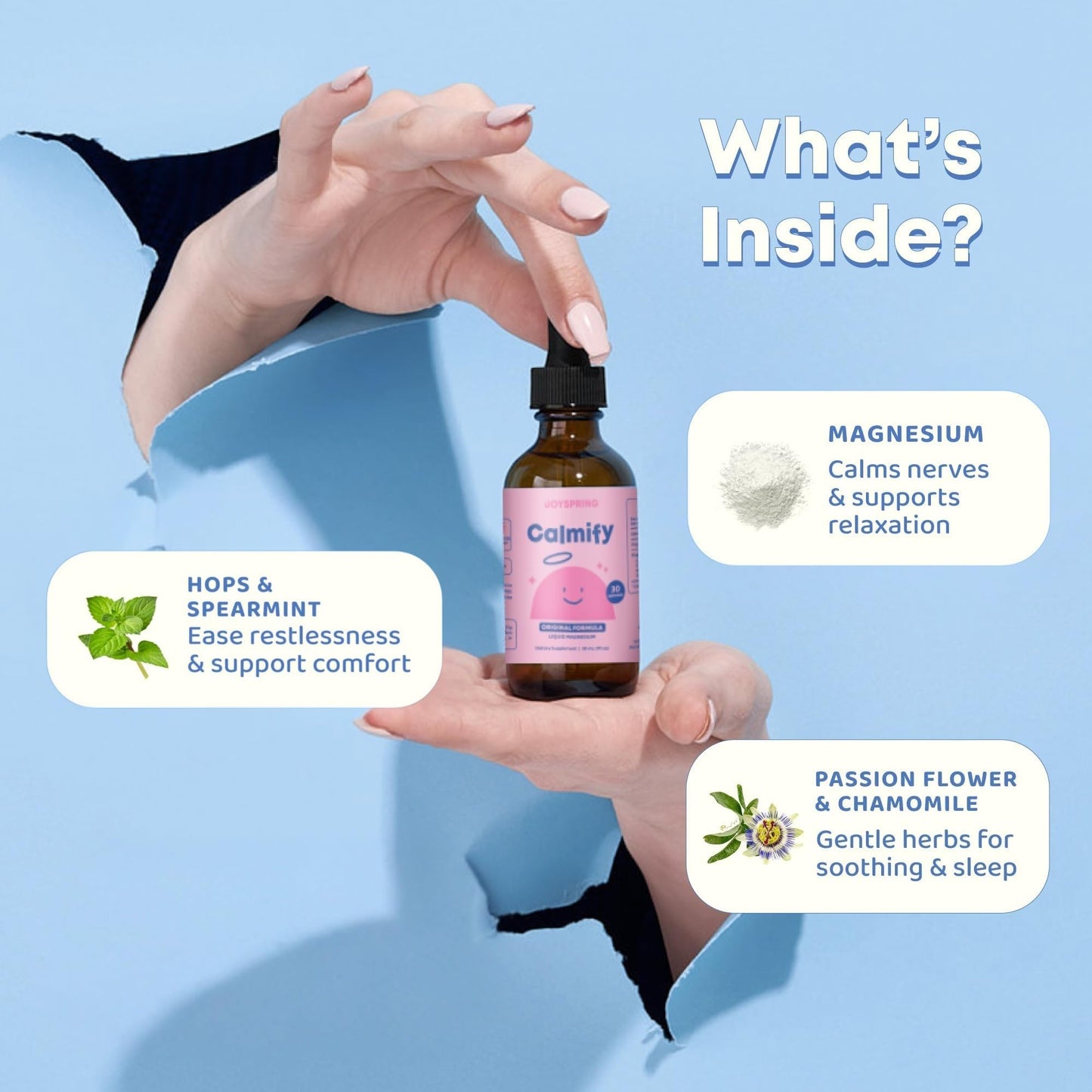 JoySpring Calmify Kids Magnesium Citrate Drops, 30 Servings, Ages 3+ | With chamomile and passion flower, fast-absorbing support for calm and relaxation, sugar-free vegan liquid, gentle daily use