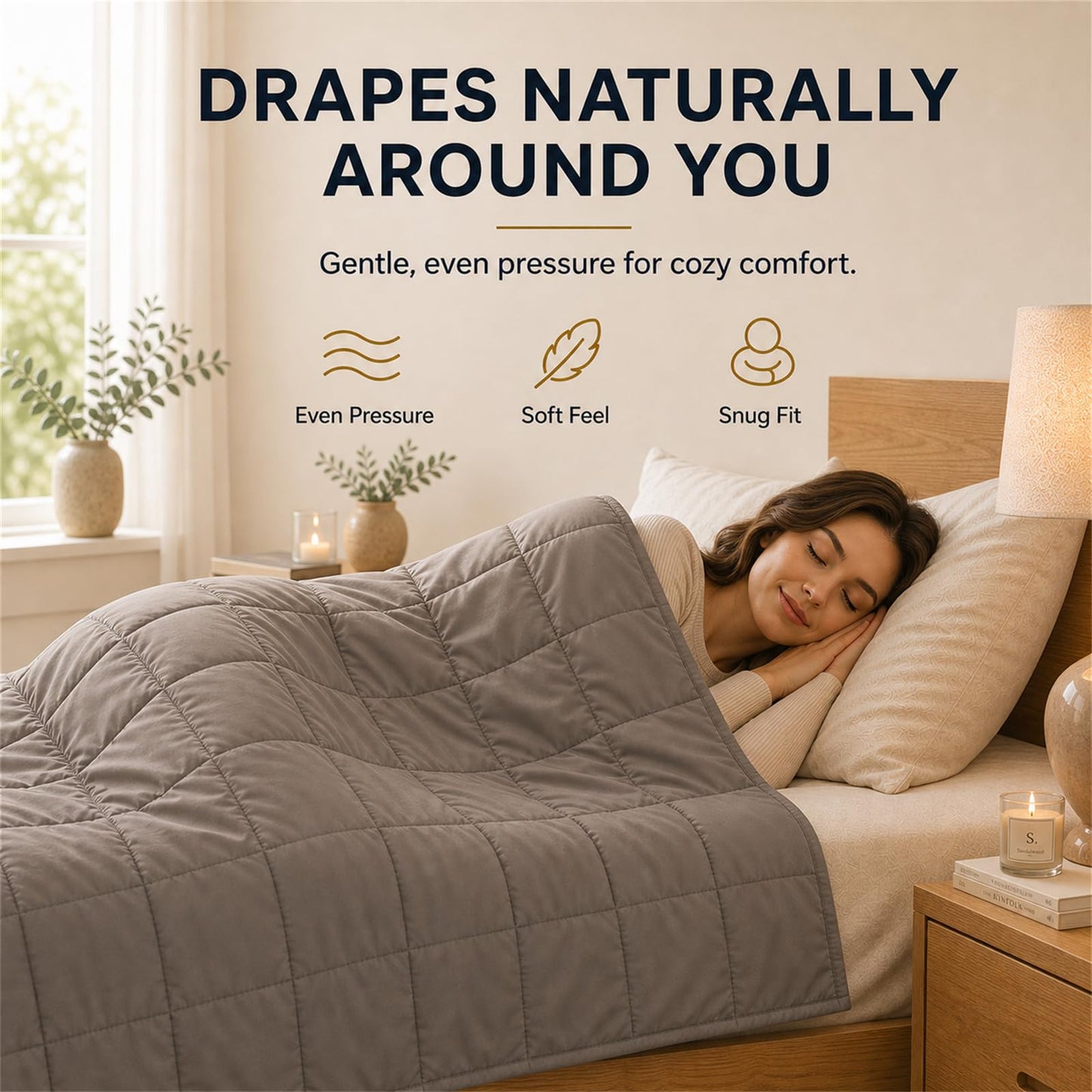 Smart Queen Cooling Weighted Blanket for Adults 15 lbs, 48"x72" Twin Size Heavy Blanket for Sleeping, Soft Breathable Cotton with Glass Beads, Machine Washable, Grey (Fits 120-160 lbs)