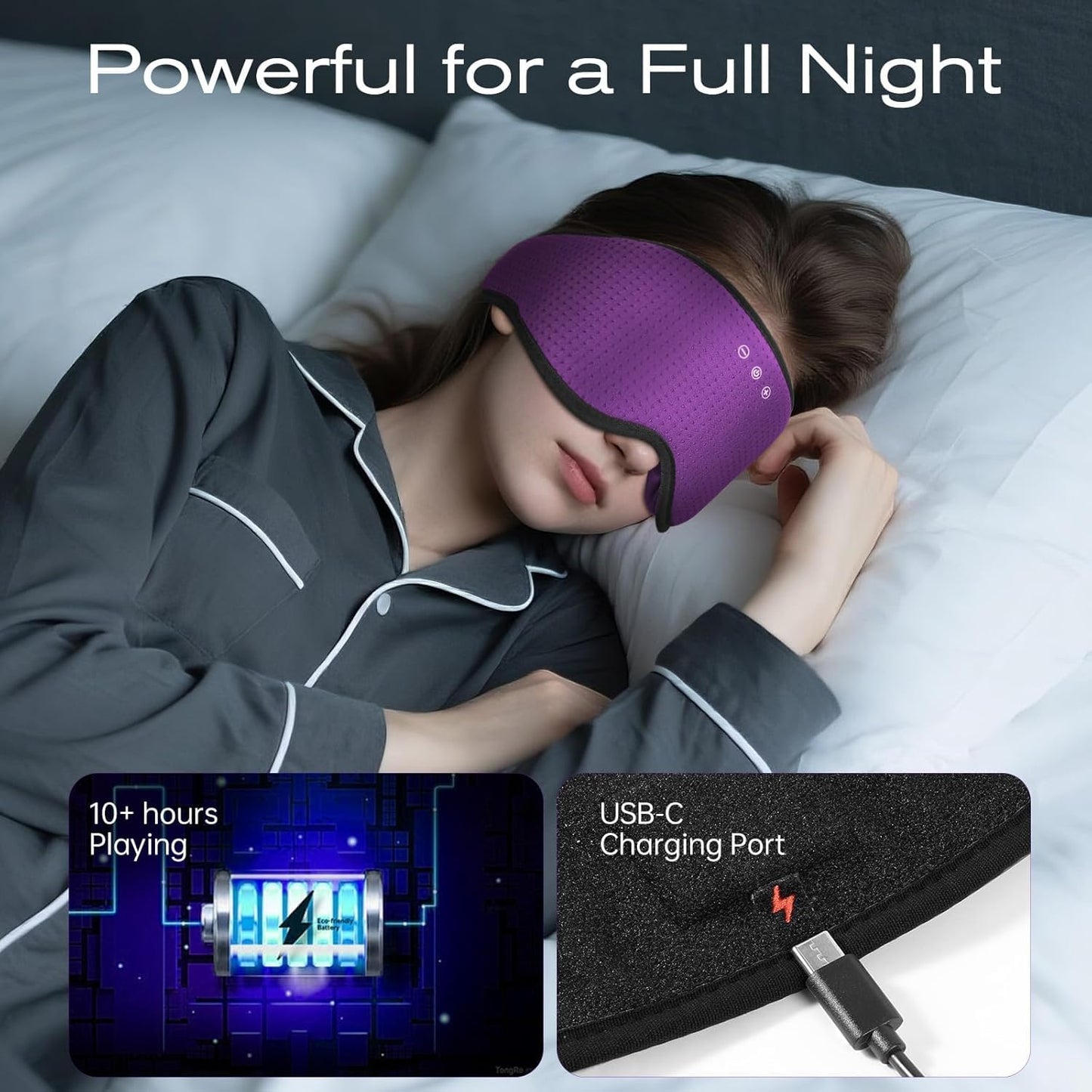 Bamboo Cotton Large Sleep Mask with Bluetooth Wireless Headphones - Blackout Eye Mask for Sleeping 3D Contoured Sleep Eye Cover Headband Ear Plugs Low Noise Hook for Men Women Better Experience (Grey)