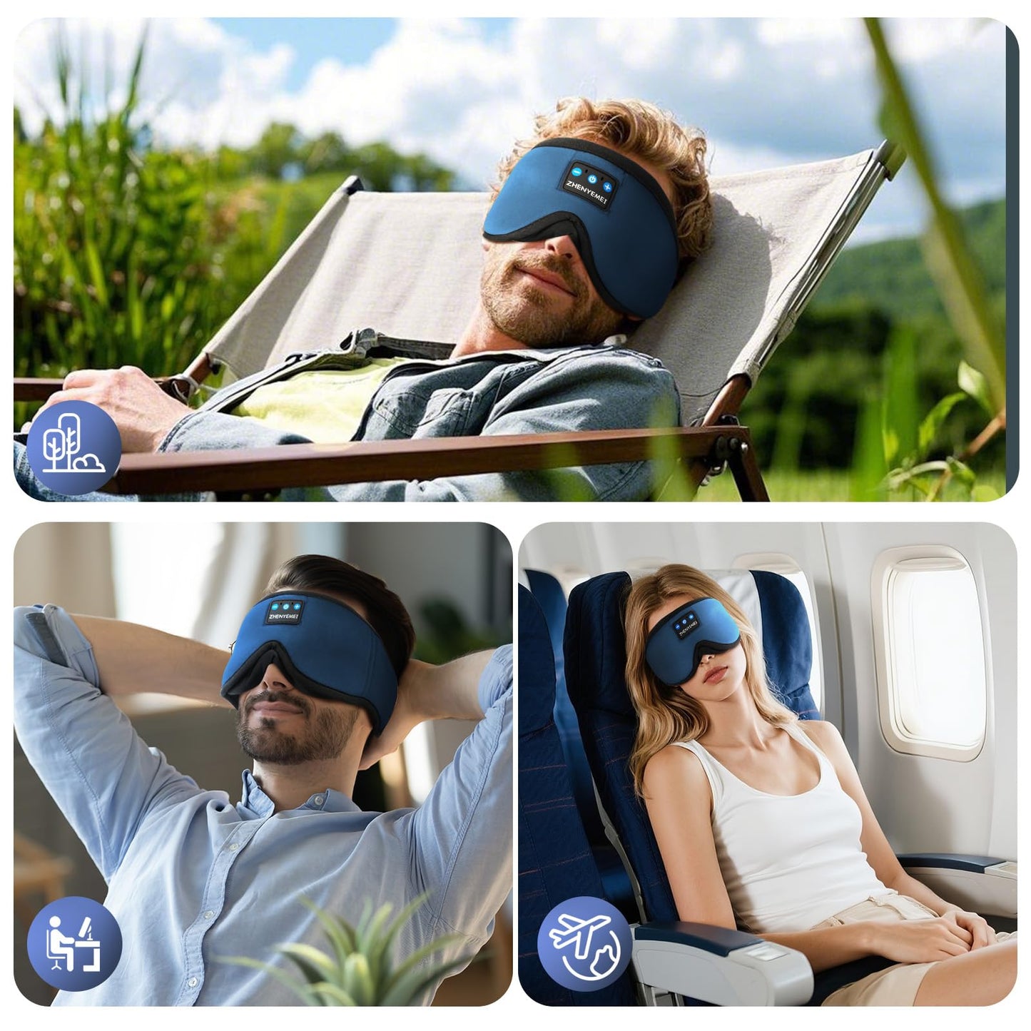 Bamboo Cotton Large Sleep Mask with Bluetooth Wireless Headphones - Blackout Eye Mask for Sleeping 3D Contoured Sleep Eye Cover Headband Ear Plugs Low Noise Hook for Men Women Better Experience (Grey)