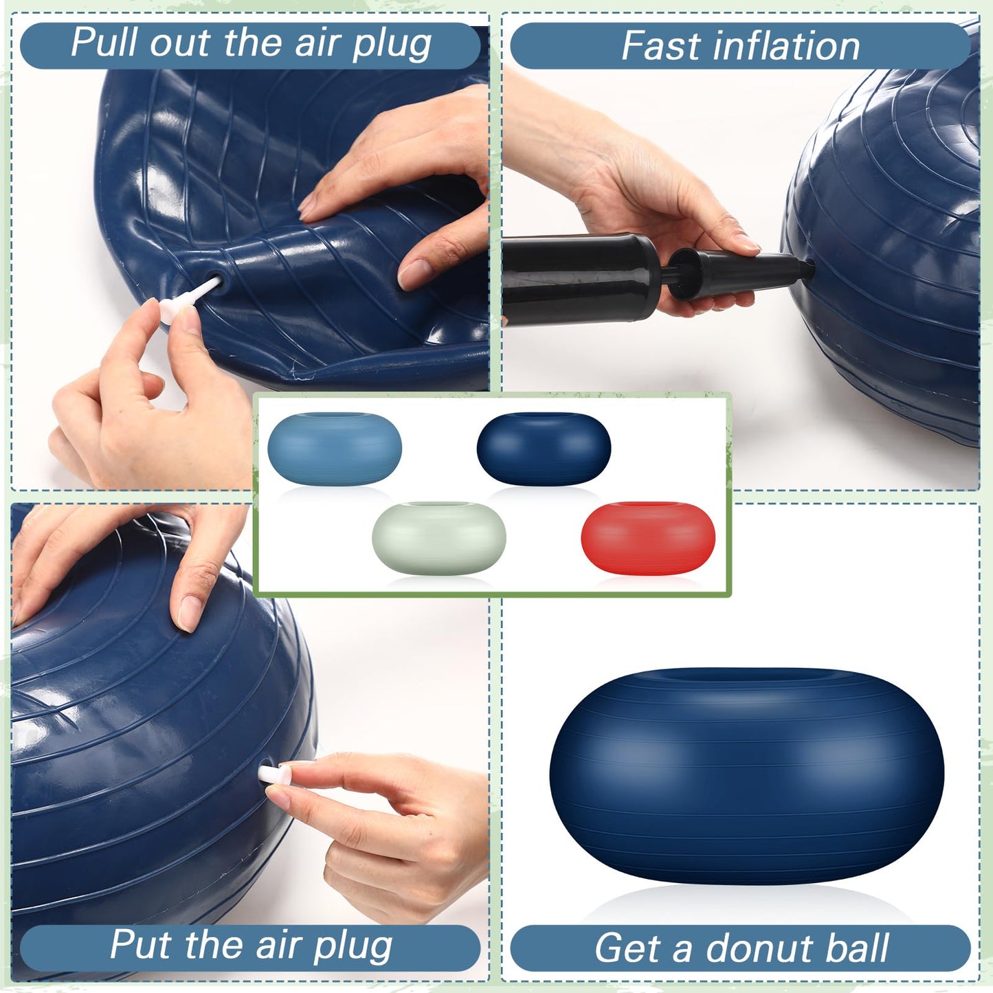 Libima 4 Pcs Flexible Seating for Classroom Inflatable Yoga Ball Chairs with Pump Donut Exercise Ball Chair Cushion Seat for Balance and Stability Training Home Office Gym Workout