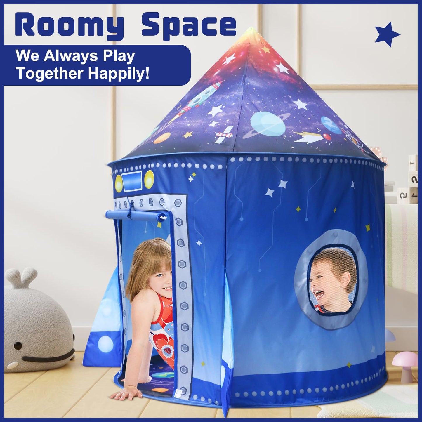 Kaivee Space World Play Tent Pop Up Kids Indoor Sensory Playhouse Children Foldable Kids Tent for Boys Girls Toddler as 3 4 5 6 7 Years Gift as Birthday Christmas Toys