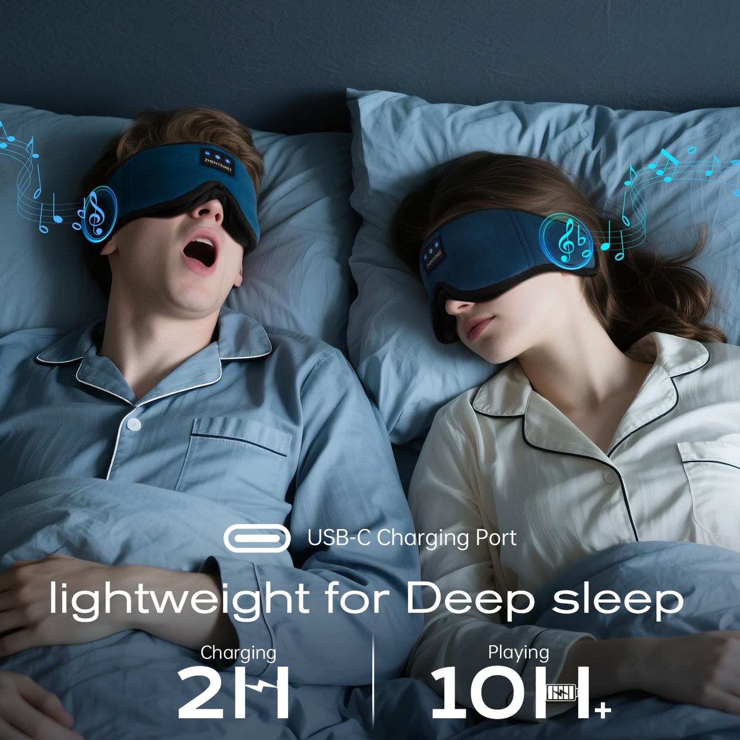 Bamboo Cotton Large Sleep Mask with Bluetooth Wireless Headphones - Blackout Eye Mask for Sleeping 3D Contoured Sleep Eye Cover Headband Ear Plugs Low Noise Hook for Men Women Better Experience (Grey)
