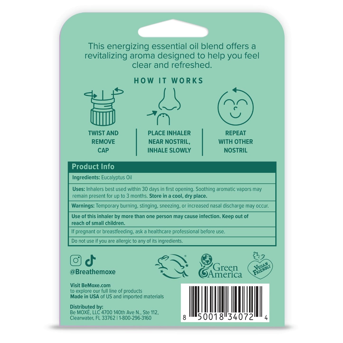 MOXE Lavender Essential Oil Nasal Inhaler, Therapeutic No-Mess Aromatherapy, Relaxation, Naturally Calming, Before Sleep Routine, Uplifts Mood, Pure and Undiluted, Made in USA (1 Pack)