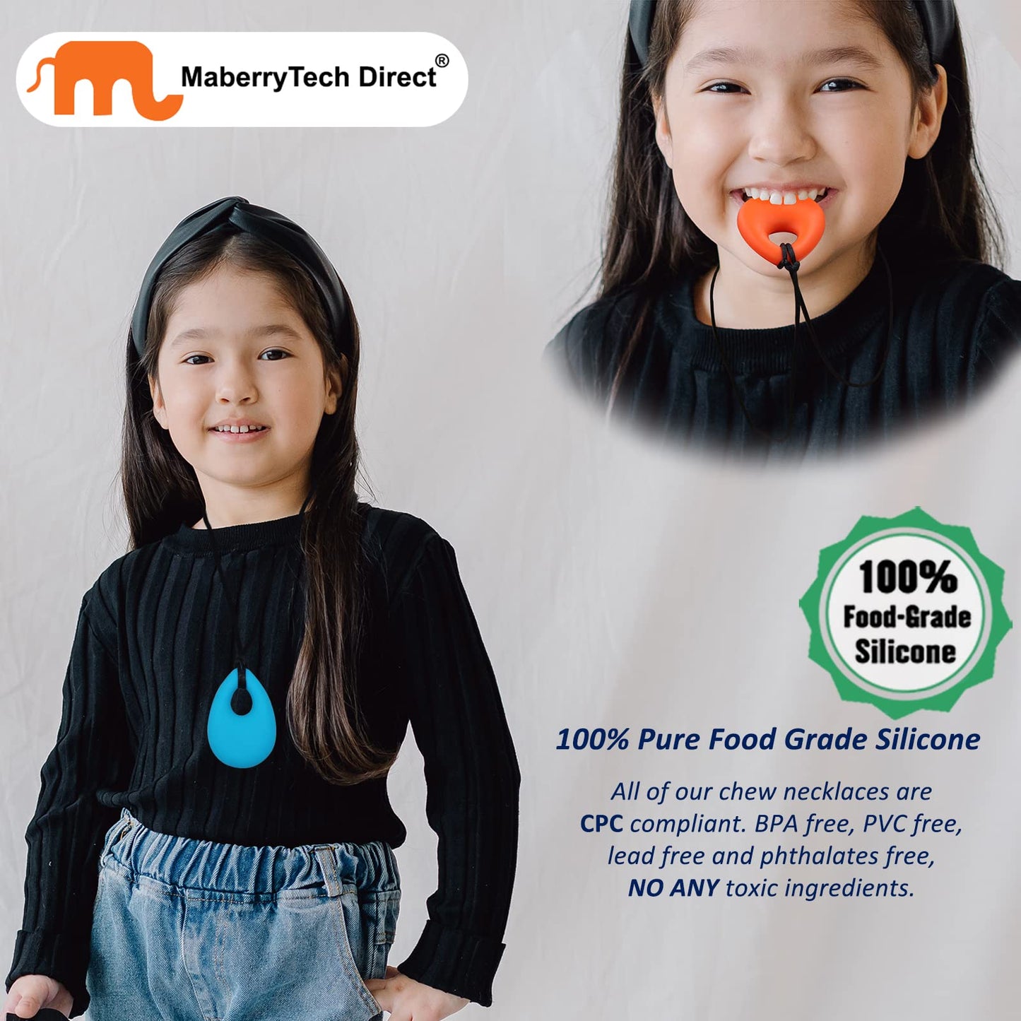 Chew Necklace for Boys and Girls, Silicone Chewy Necklace Sensory Toys for Kids Teardrop Twist Pendants, Chewing Toys for Autism or Oral Motor Special Needs BPA Free - 4 PCS Set