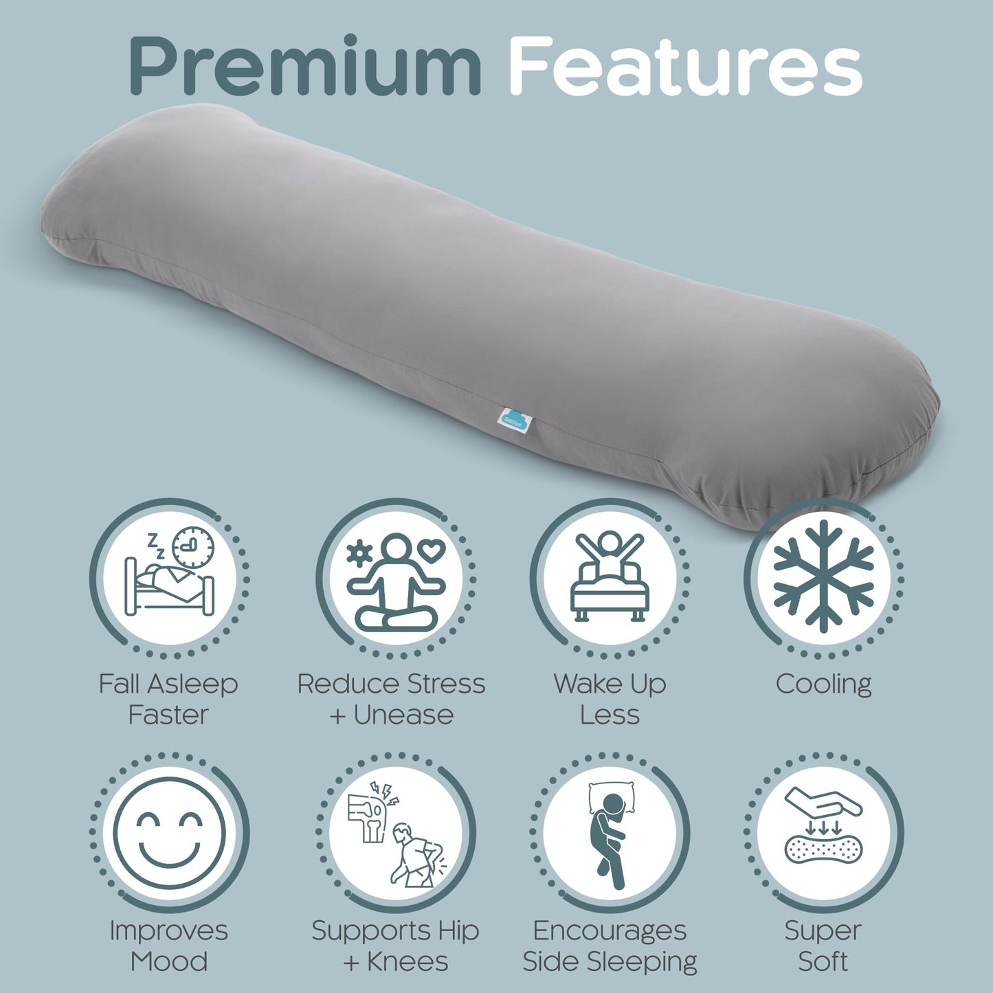SleepCloud Weighted Body Pillow 6.5lbs - Weighted Pillow for Deeper Sleep (41" x 10") - Cooling Body Pillows for Adults, Full Body Pillow for Sleeping, Side Sleeper Body Pillow with Cover