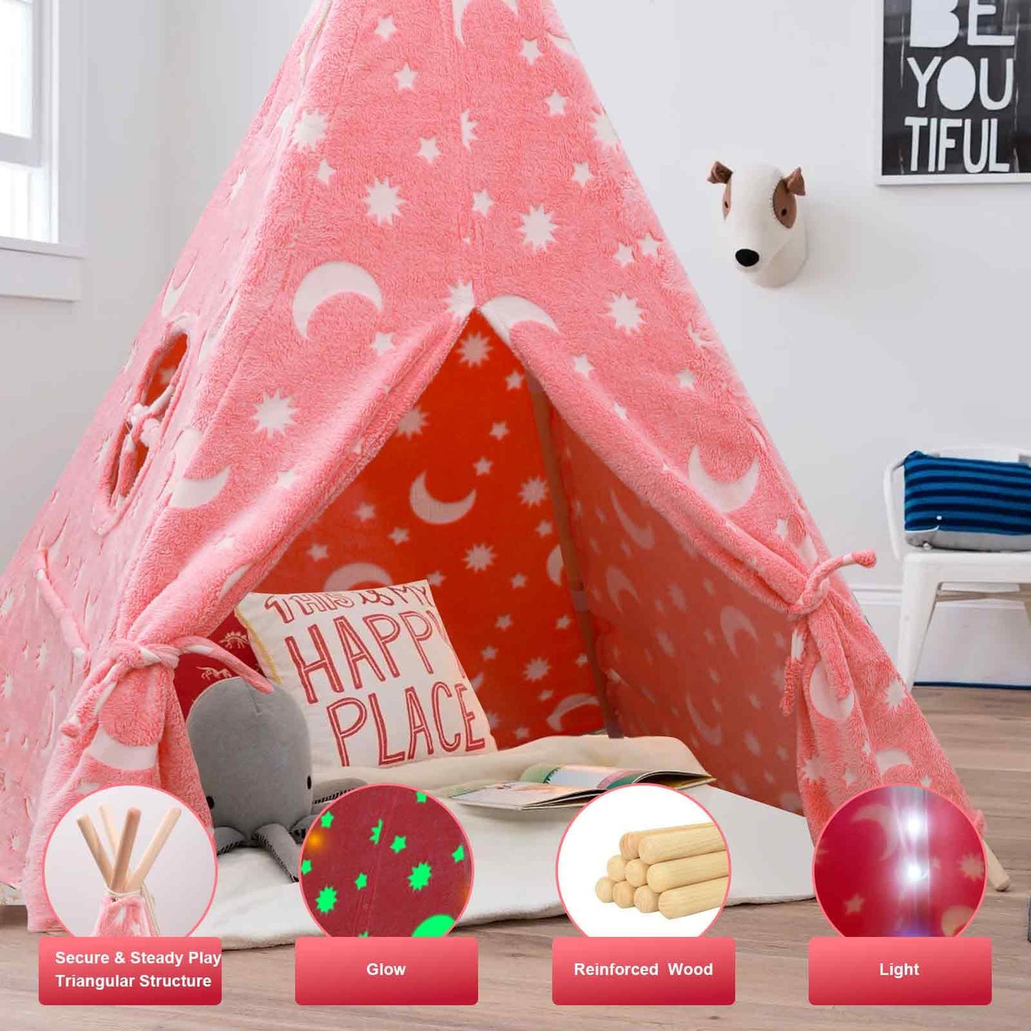 Teepee Tent for Kids,Portable Kids Play Tents,Indoor Glow Play Tent