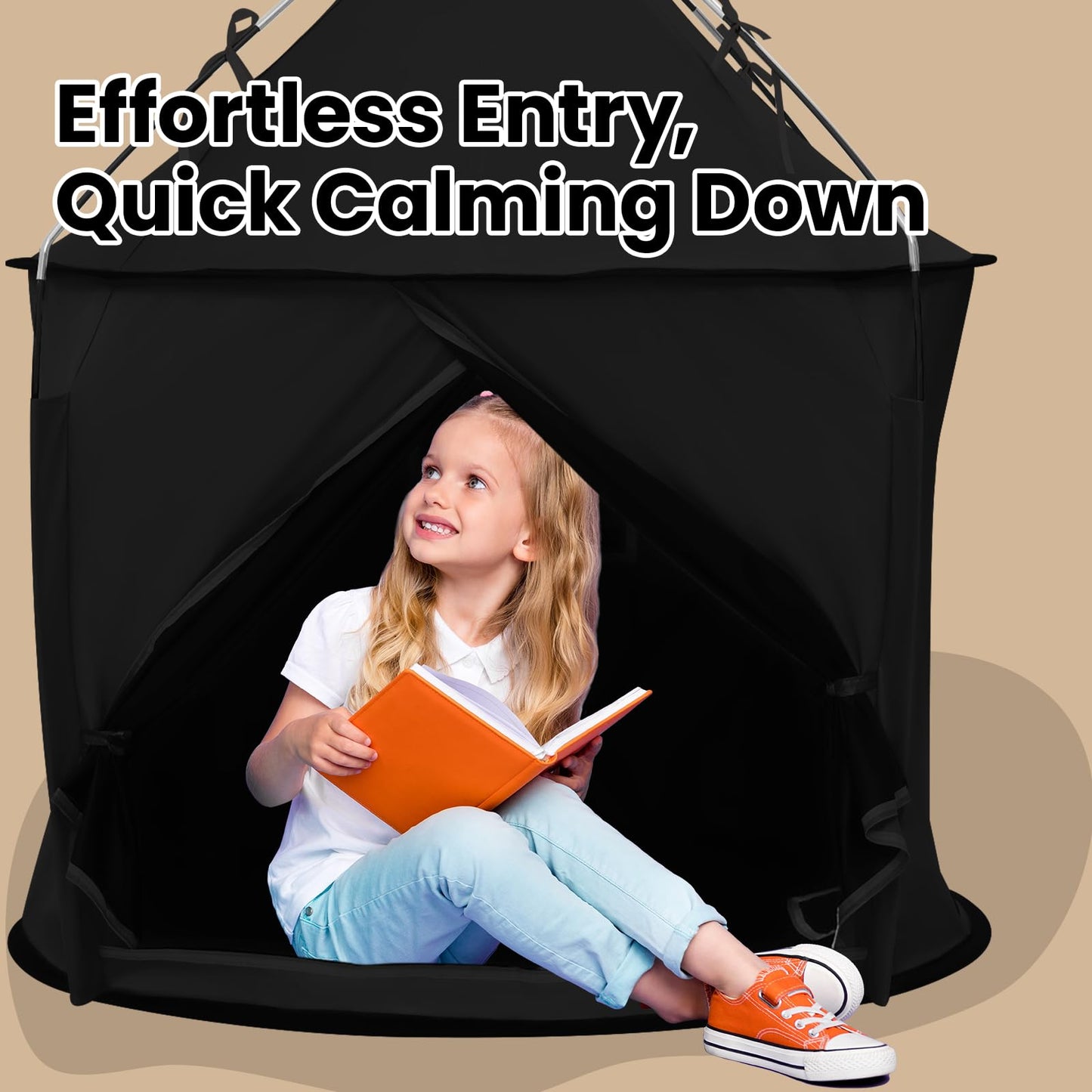 Blackout Sensory Tent, CPC Certified Calm Space for Autism Kids | Blackout Fabric, with Fan Port and Air Vent, CPC Certified Safe Structure, Spacious 39 x 39 x 45 in, Easy Setup