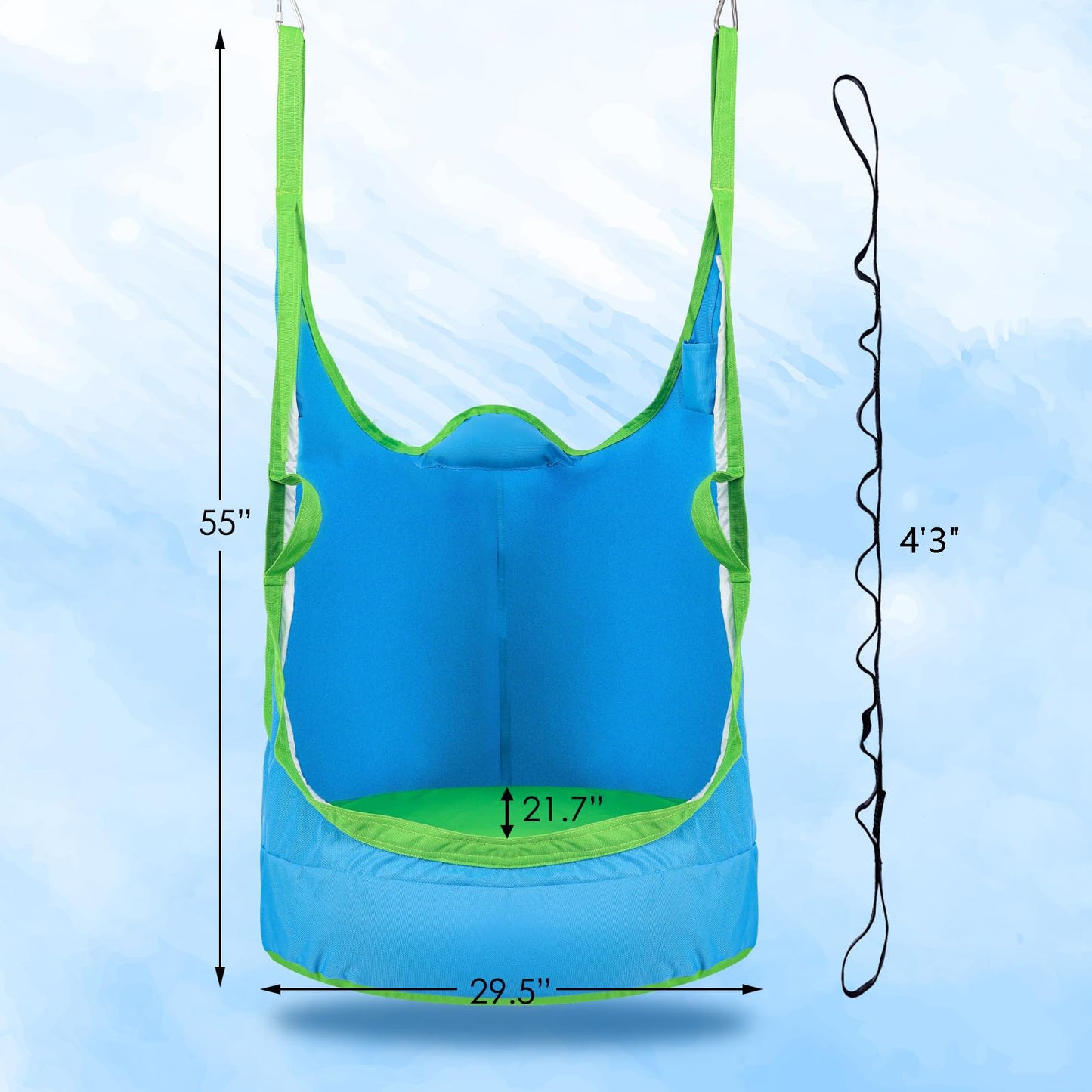 Upgraded Kids Pod Swing Chair,Child Hanging Hammock Chair with Led Lights,900D Oxford Cloth Pod Swing Seat for Indoor and Outdoor with All Accessories (Blue)