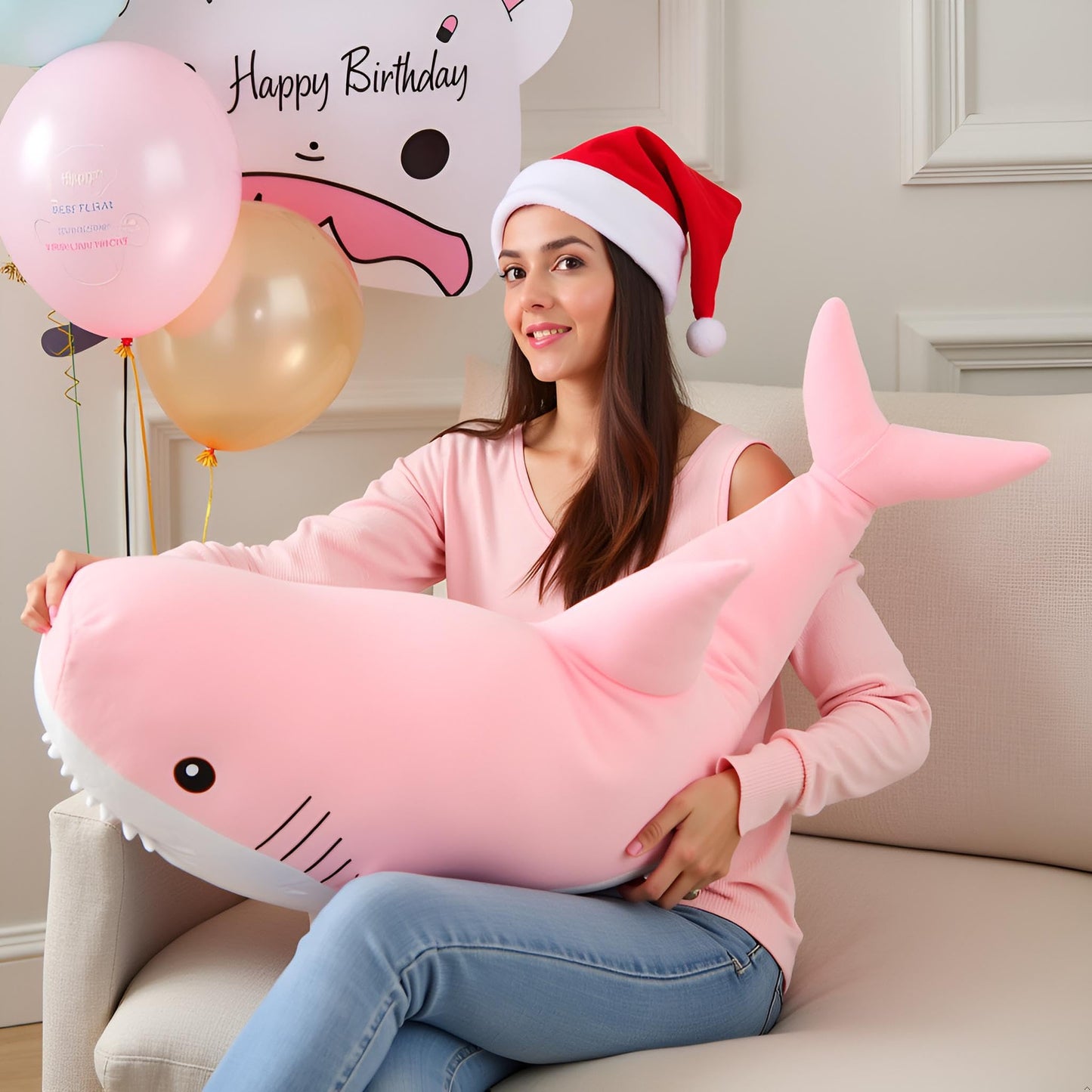 39.4 Inch XXL 15% Chubbier Weighted Giant Shark Stuffed Animal,Soft Chonky Shark Toys Shark Plush Pillows Stuffed Shark for Brave Boy's and Girl's Room Décor,Perfect Stress Relief for Women