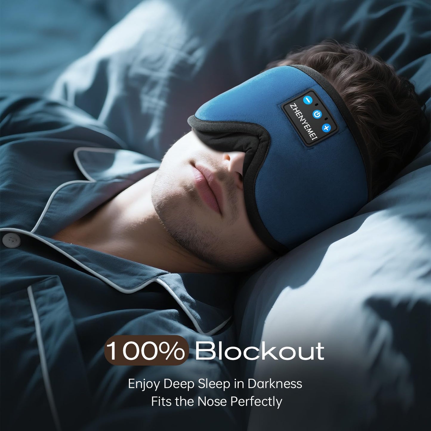 Bamboo Cotton Large Sleep Mask with Bluetooth Wireless Headphones - Blackout Eye Mask for Sleeping 3D Contoured Sleep Eye Cover Headband Ear Plugs Low Noise Hook for Men Women Better Experience (Grey)