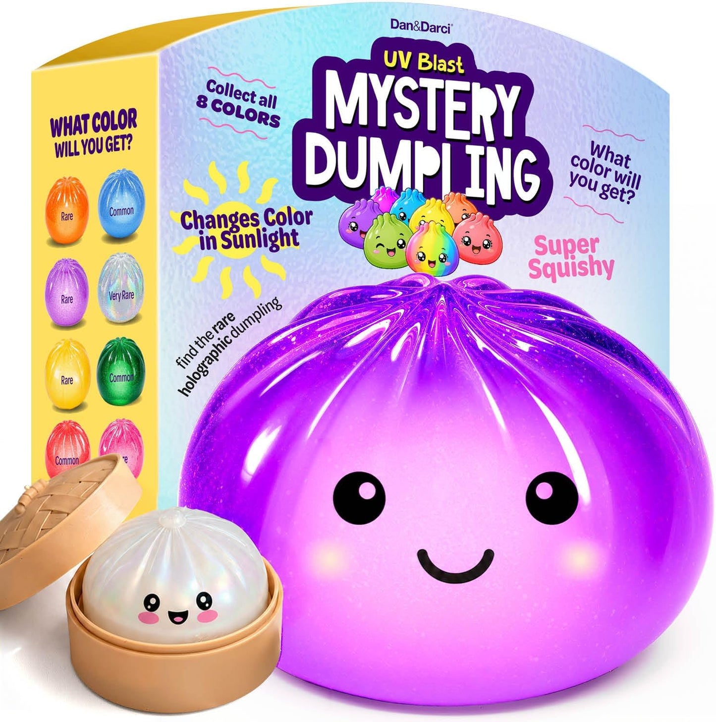Glitter Dumpling Squishy Mystery Box - UV Color-Changing - Squishies Squeeze Toys - Squishys Big Dumplings Fidget Stress Sensory Toys - Gifts for Kids, Teens, Girls, Boys - Desk Toy