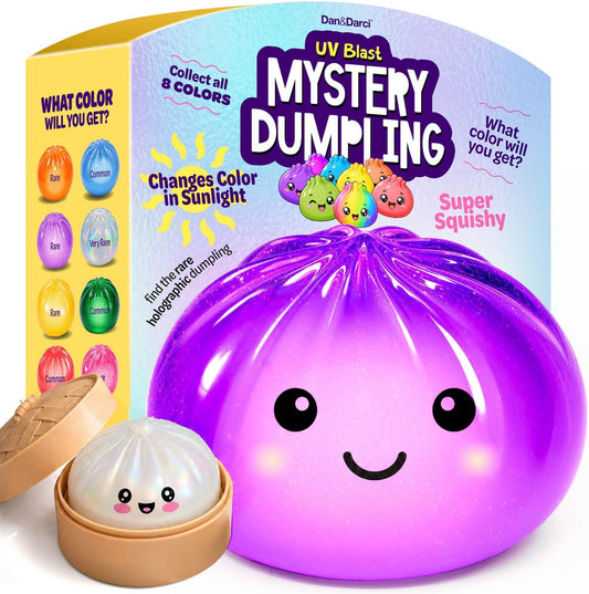 Glitter Dumpling Squishy Mystery Box - UV Color-Changing - Squishies Squeeze Toys - Squishys Big Dumplings Fidget Stress Sensory Toys - Gifts for Kids, Teens, Girls, Boys - Desk Toy