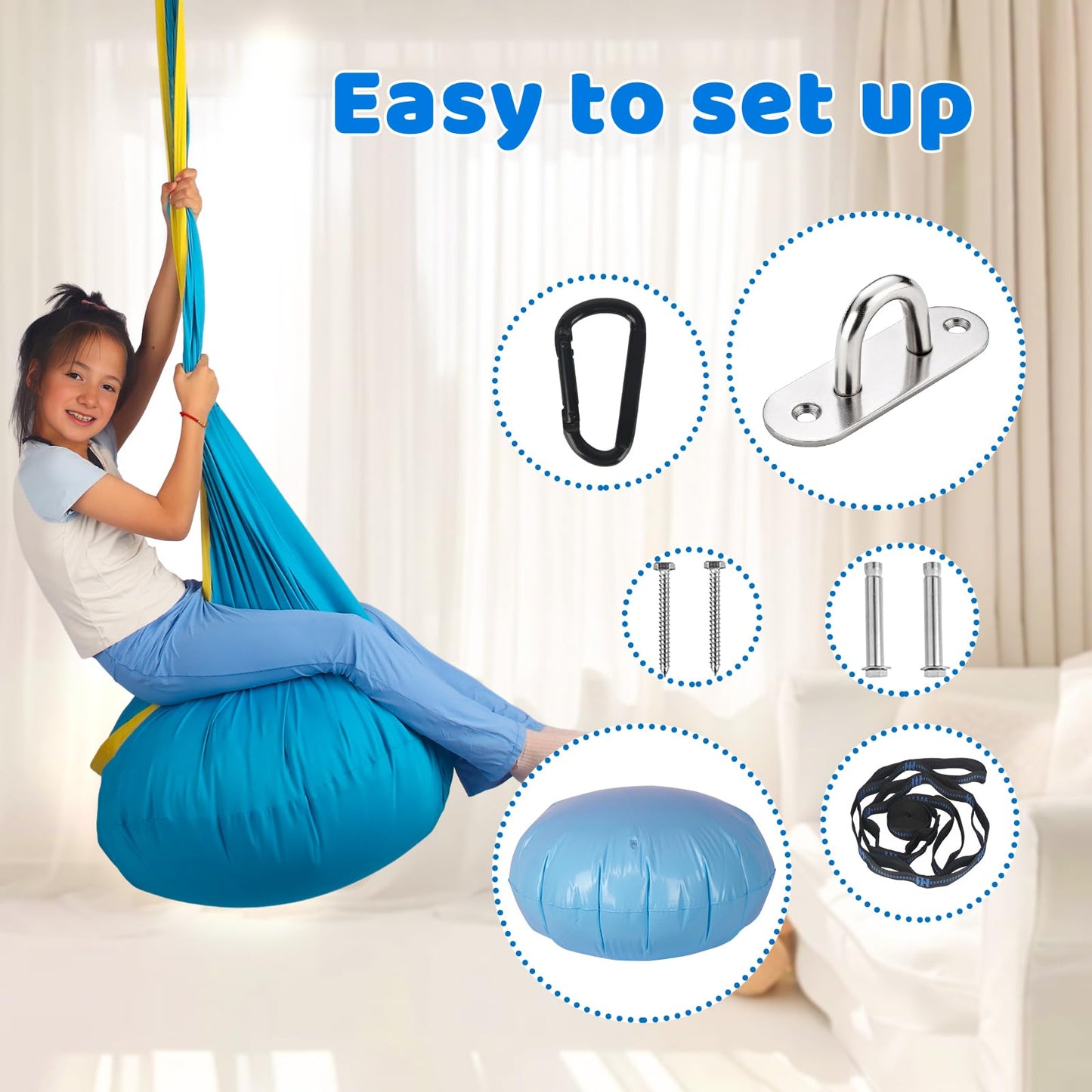 HiCamer Sensory Swing for Kids indoor and outdoor Pod hammock Chair Seat Upgrade Max 300 lbs Hanging Swing with Inflatable Cushion Includes Hardware Hanger Kit for Aspergers Autism ADHD (Cranberry)