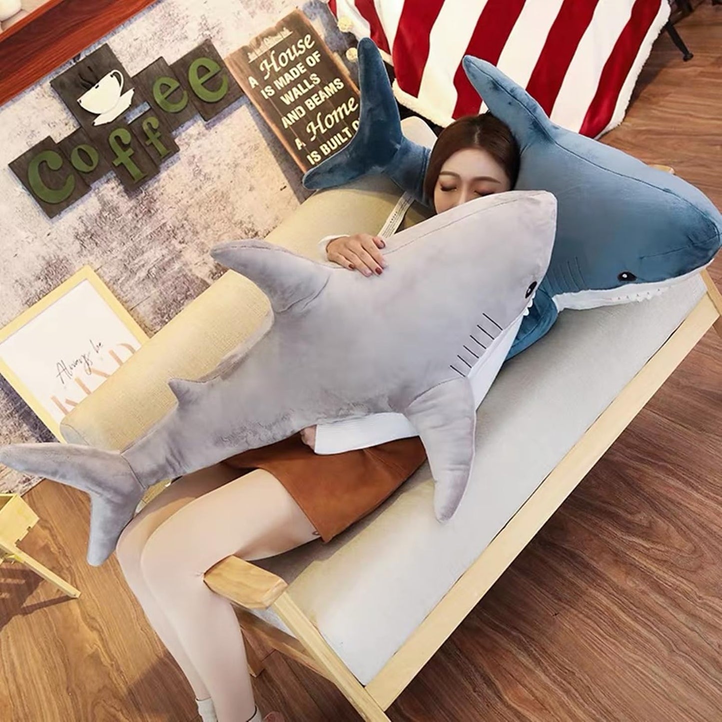39.4 Inch XXL 15% Chubbier Weighted Giant Shark Stuffed Animal,Soft Chonky Shark Toys Shark Plush Pillows Stuffed Shark for Brave Boy's and Girl's Room Décor,Perfect Stress Relief for Women