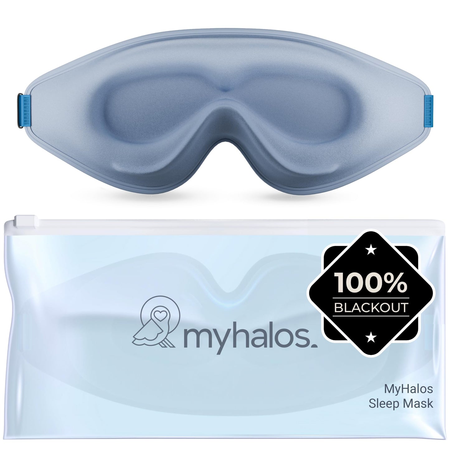 MyHalos® Sleep Mask – 3D Blackout Eye Mask for Women & Men, Side Sleepers, Zero Pressure Memory Foam Eyelash Friendly, Breathable,Award-Winning Sleep Aid for Travel (Black, 1 Count (Pack of 1)
