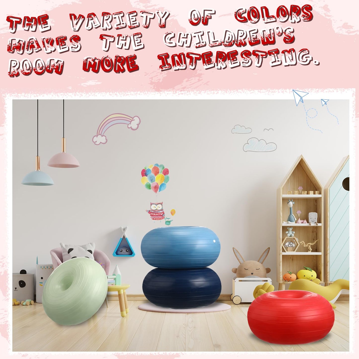 Libima 4 Pcs Flexible Seating for Classroom Inflatable Yoga Ball Chairs with Pump Donut Exercise Ball Chair Cushion Seat for Balance and Stability Training Home Office Gym Workout