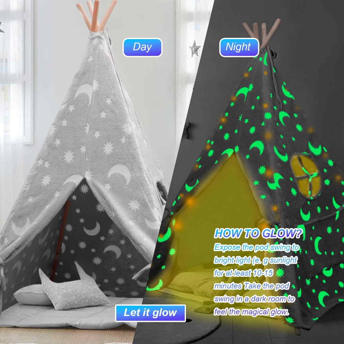 Teepee Tent for Kids,Portable Kids Play Tents,Indoor Glow Play Tent