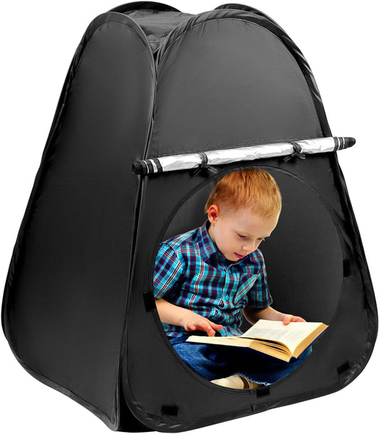QWORK Sensory Tent - Calm Corner Play Space for SPD, Autism, Anxiety - Portable Indoor Sensory Room with Blackout Capability, Compatible with Special Lighting & Decor, Quick Setup - 30.7*34.6 inches