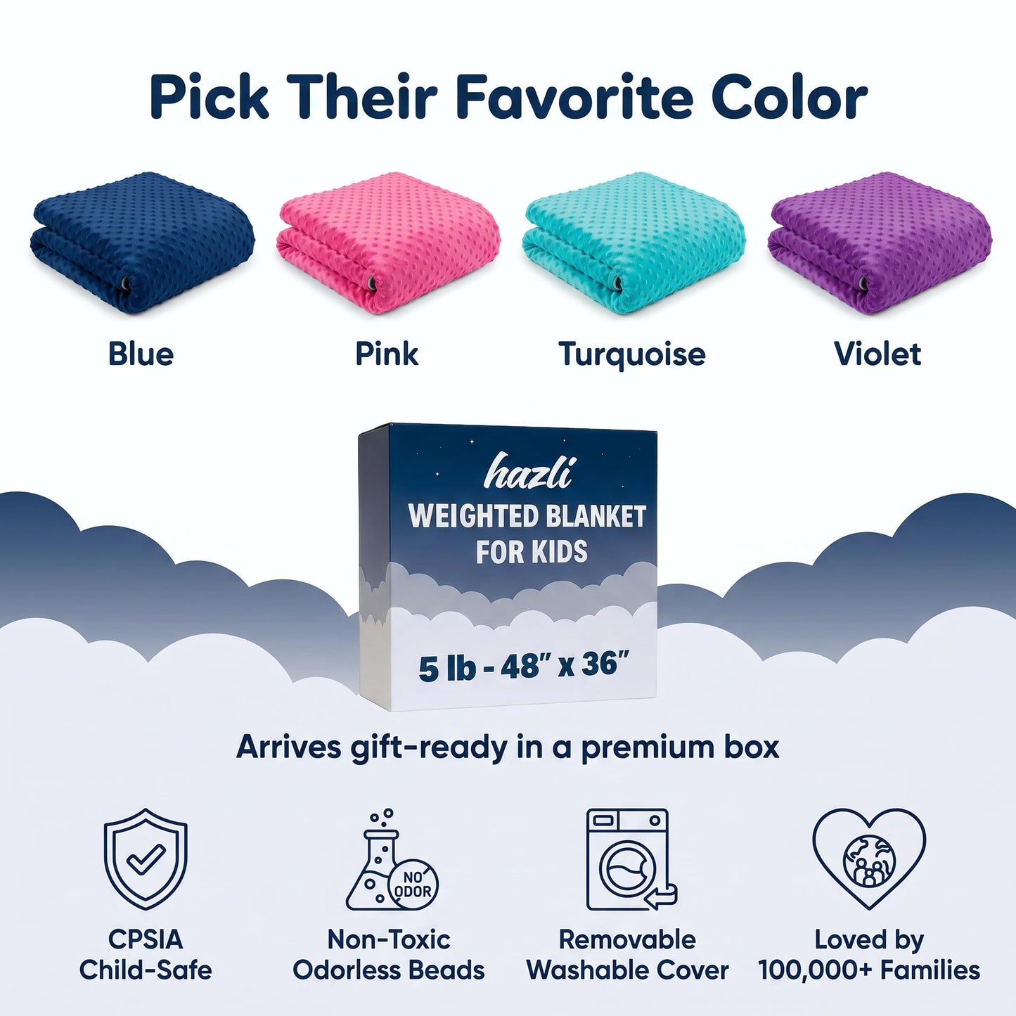 hazli Super-Soft Kids Weighted Blanket 5 Pounds - Weighted Blanket for Kids - Easy to Clean, Washable Minky Cover - 36x48 Inches 5lbs Child - Small Heavy Blanket for Girls and Boys
