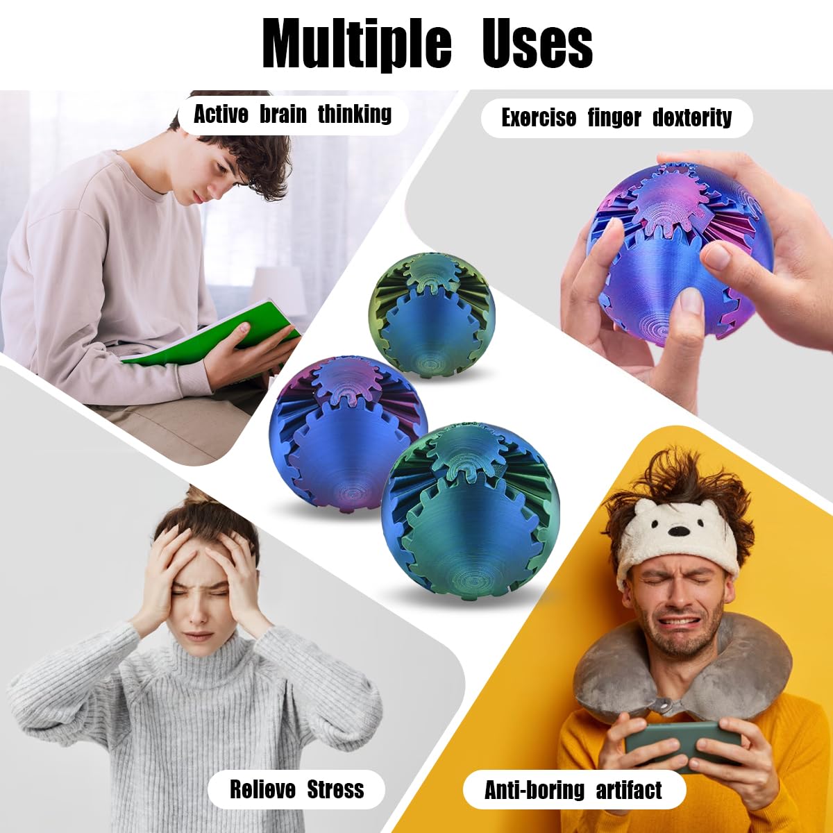 Gear Sphere, 3D Printed Gearsphere - The Steampunk Whirling Wonder Fidget Gear Ball, Gearsphere Cube Fidget Toy for Office and Home, Stress Relief Cool Stuff Toys Gift for 3+ Kids Adult (Purple)