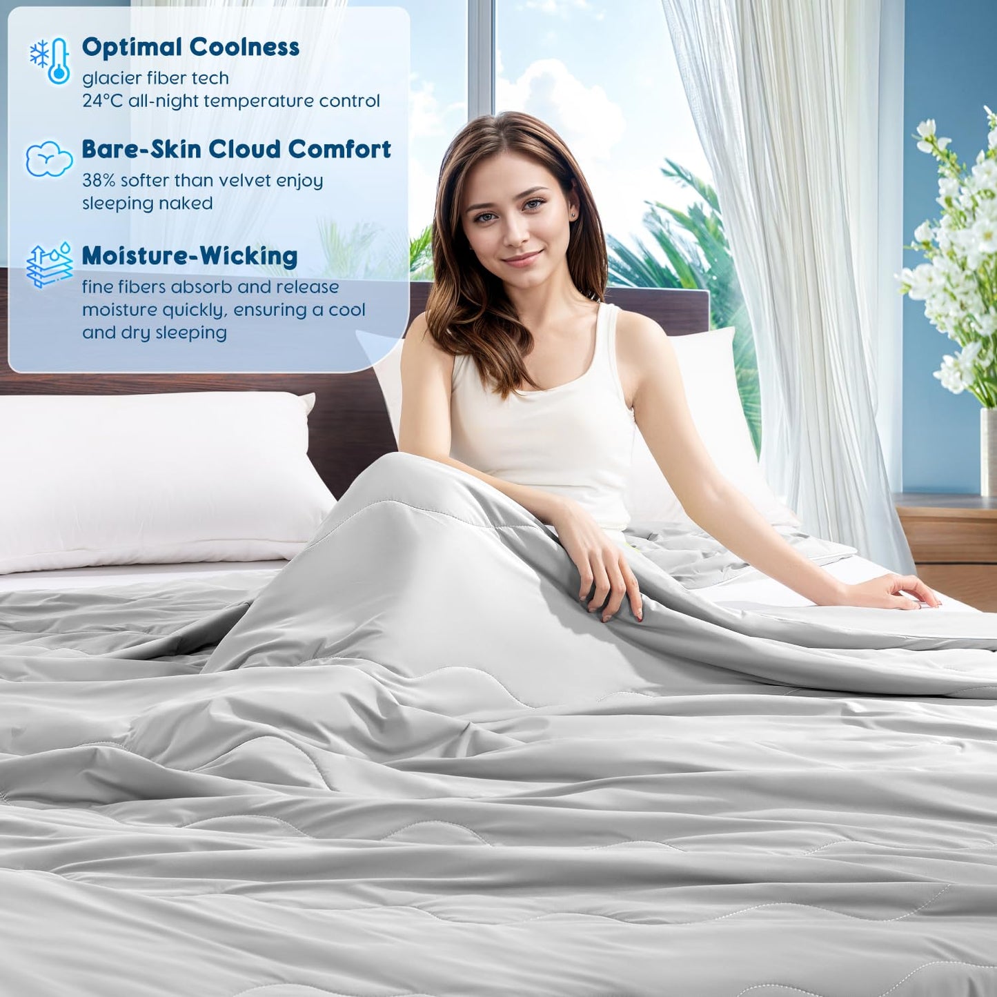 Cooling Blanket for Hot Sleepers & Night Sweats – Cooling Comforter, Breathable Lightweight Double-Sided Summer Bedding, Breathable Soft All Season (Lavender, Queen(90"x90"))