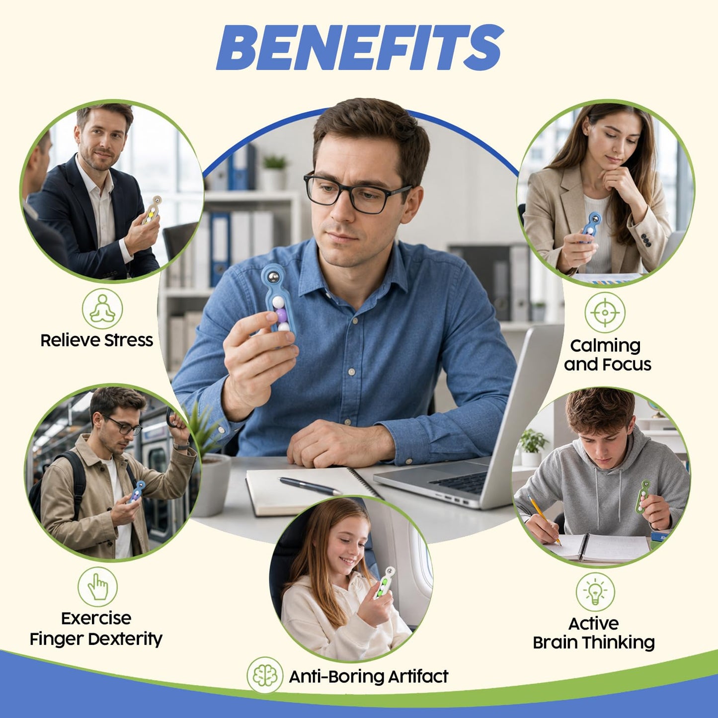 Fidget Toys Adults Stress Relief: 4 Pack Quiet Desk Fidget Clicker for ADHD Focus & Stress Relief, Sensory Desk Toy for Office, Meetings, Work, Travel