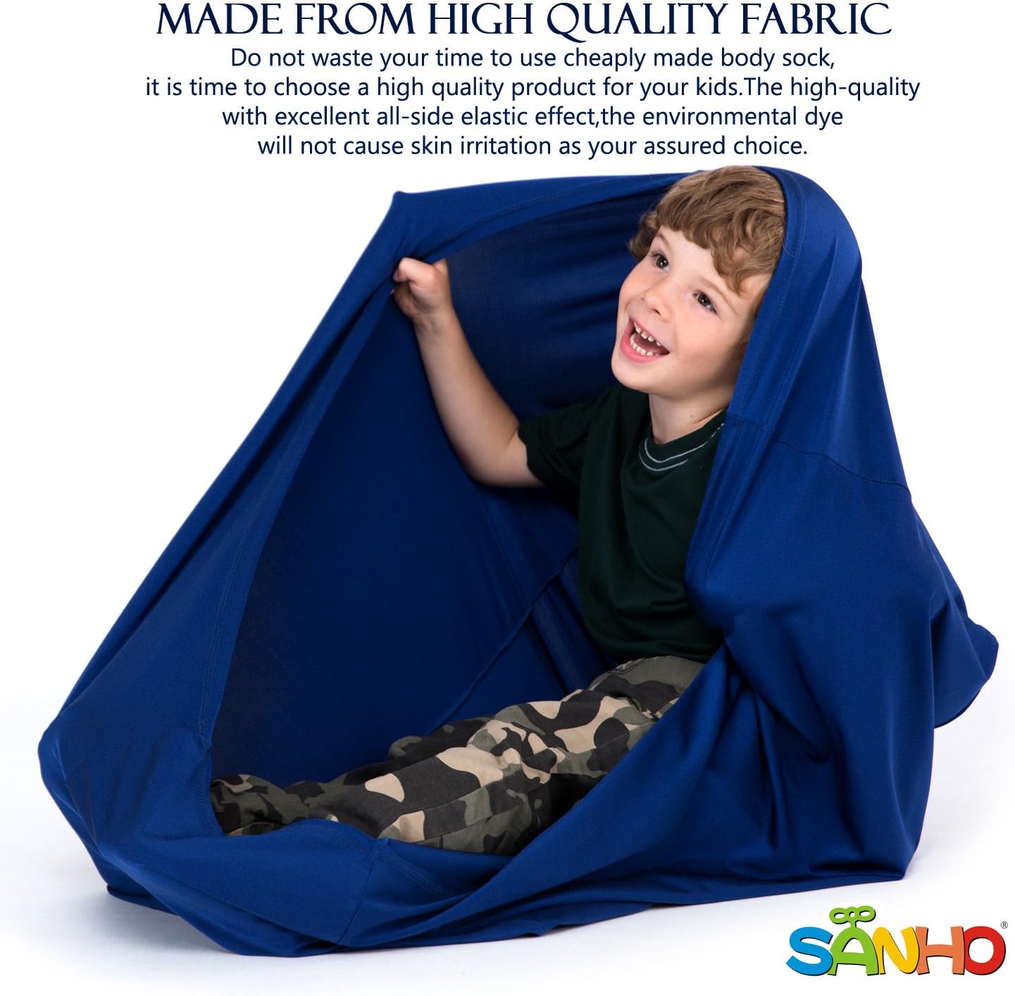 SANHO Dynamic Movement Sensory Sock, Body Sock, Toys for Autistic and Sensory Processing Disorders, Updated Version, Good for height:35"- 59" Deep Blue