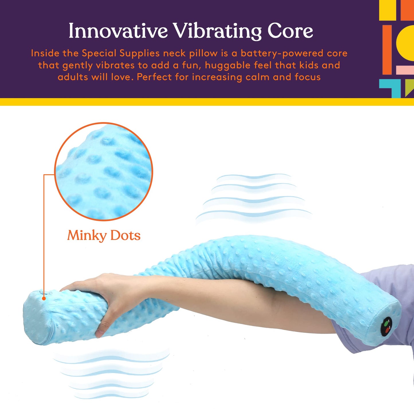 Special Supplies Sensory Vibrating Neck Pillow for Kids and Adults Plush Velvet Soft Cover with Textured Therapy Stimulation, Mind and Body Calming Relaxation - Blue