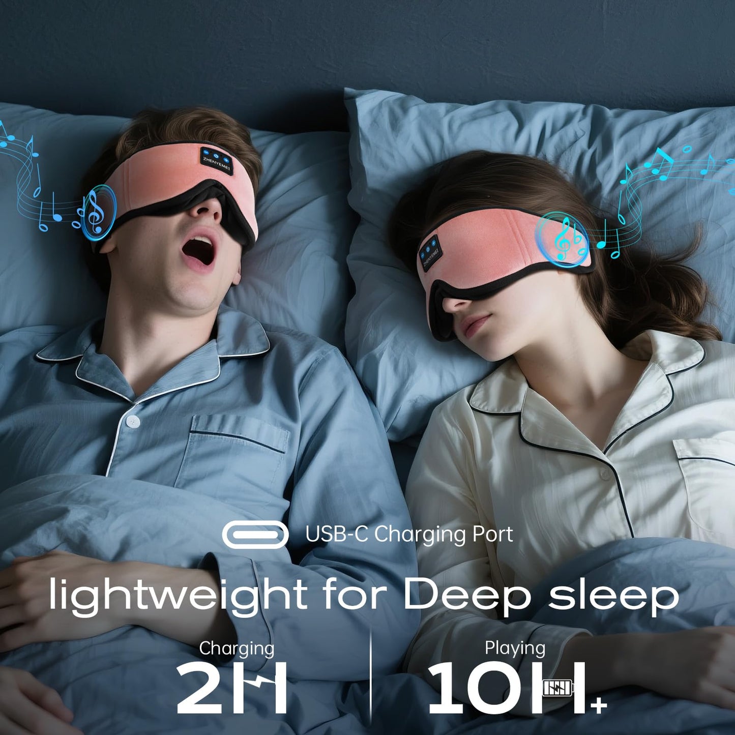Bamboo Cotton Large Sleep Mask with Bluetooth Wireless Headphones - Blackout Eye Mask for Sleeping 3D Contoured Sleep Eye Cover Headband Ear Plugs Low Noise Hook for Men Women Better Experience (Grey)