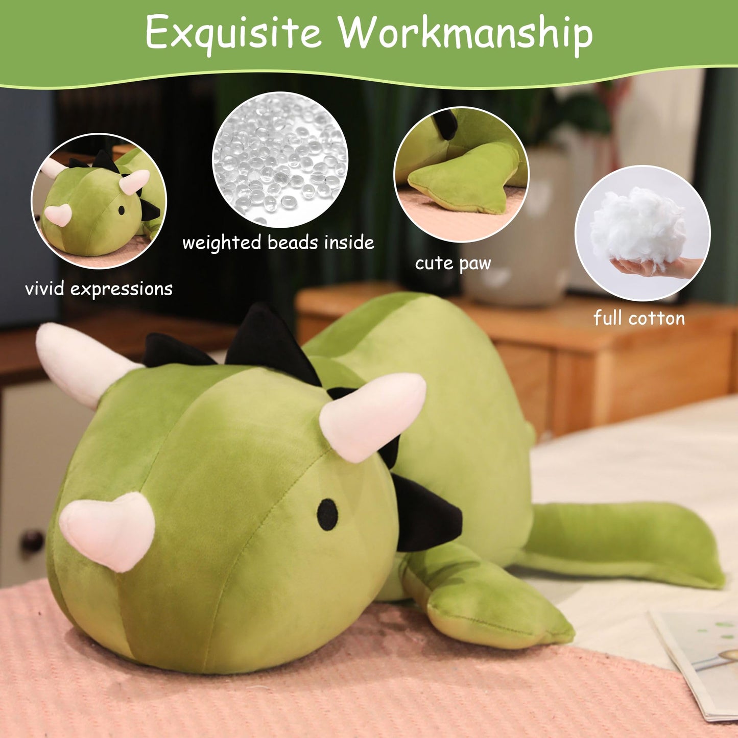 SQEQE Weighted Dinosaur Plush, Weighted Dinosaur Stuffed Animal, Dino Plushies Dino Pillow Toy Gift for Kids Adults 9.8 Inch, 0.8 Lbs