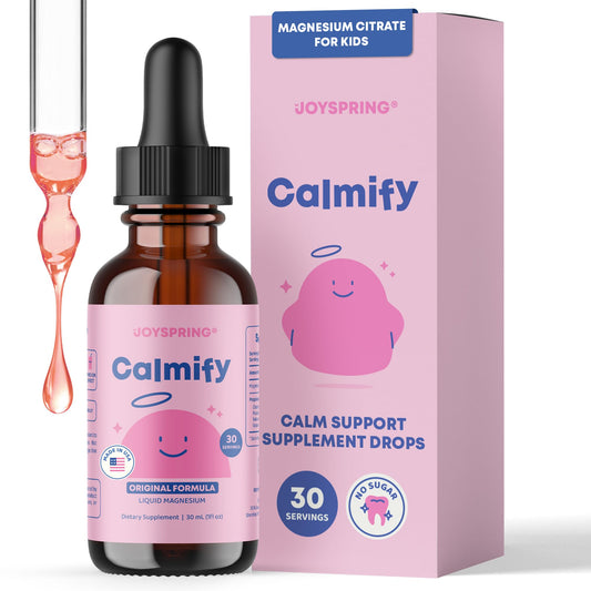 JoySpring Calmify Kids Magnesium Citrate Drops, 30 Servings, Ages 3+ | With chamomile and passion flower, fast-absorbing support for calm and relaxation, sugar-free vegan liquid, gentle daily use