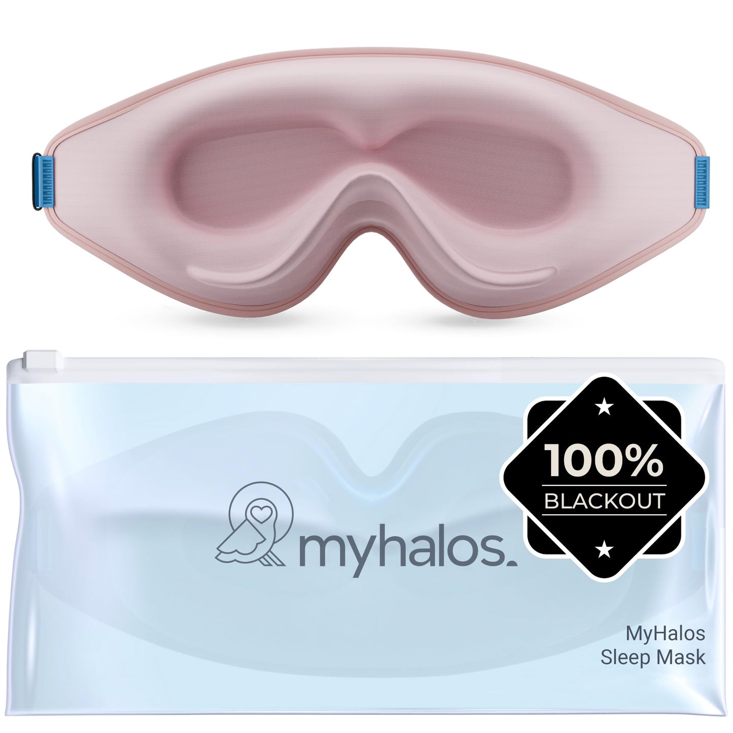 MyHalos® Sleep Mask – 3D Blackout Eye Mask for Women & Men, Side Sleepers, Zero Pressure Memory Foam Eyelash Friendly, Breathable,Award-Winning Sleep Aid for Travel (Black, 1 Count (Pack of 1)