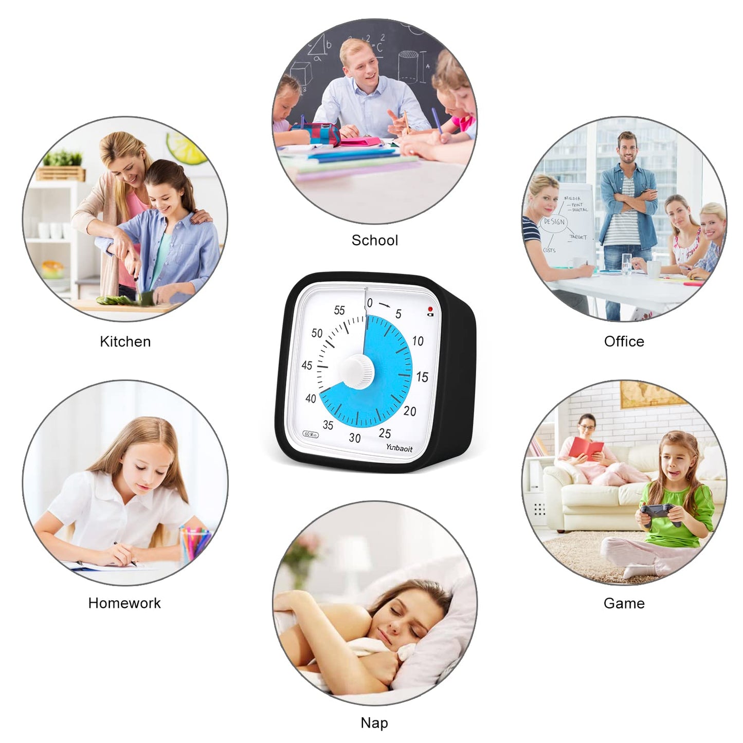 Yunbaoit Visual Timer with Protective Case, Rainbow Disk 60 Minute Countdown Timer for Kids and Adults, Silent Time Management Tool(Blue Rainbow)