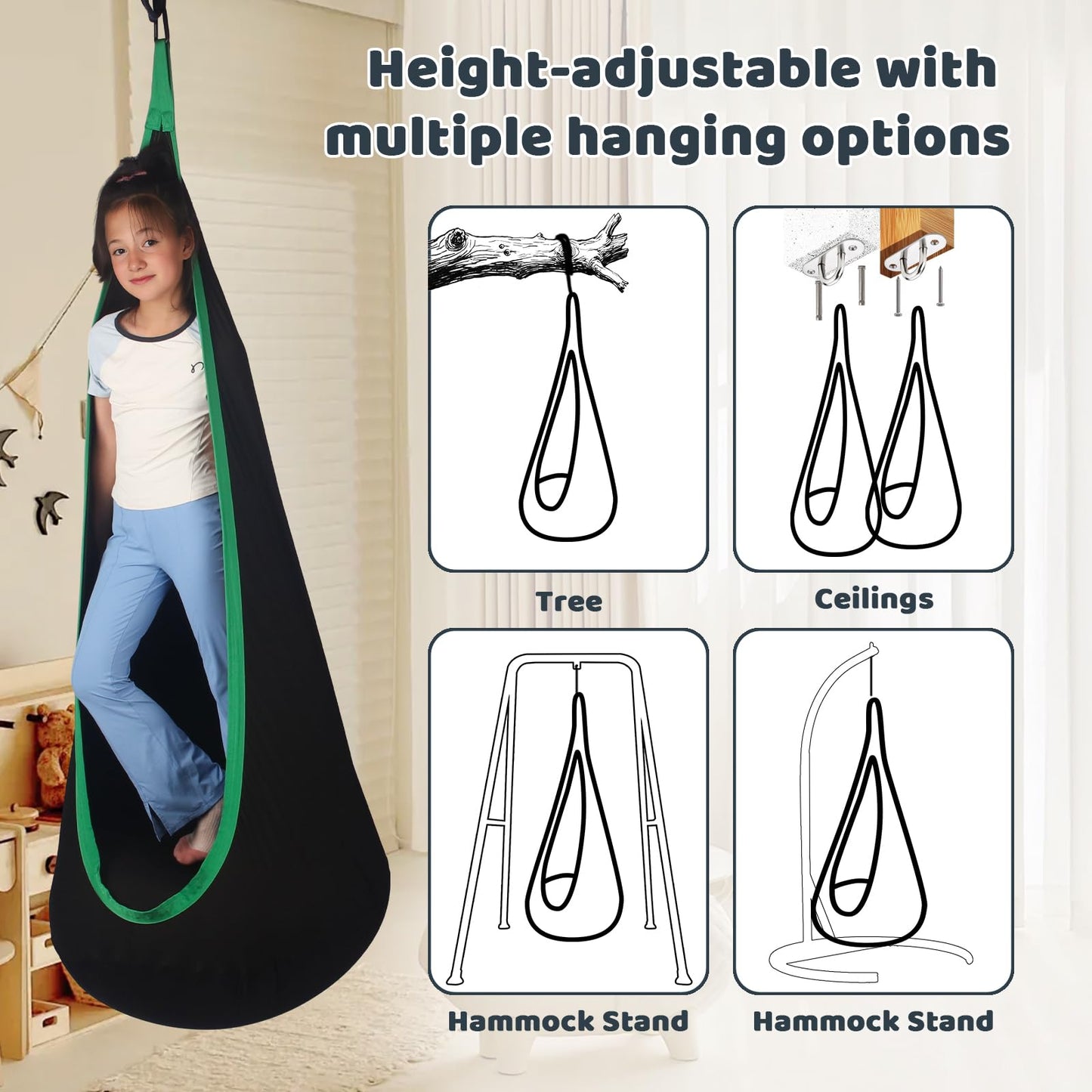 HiCamer Sensory Swing for Kids indoor and outdoor Pod hammock Chair Seat Upgrade Max 300 lbs Hanging Swing with Inflatable Cushion Includes Hardware Hanger Kit for Aspergers Autism ADHD (Cranberry)