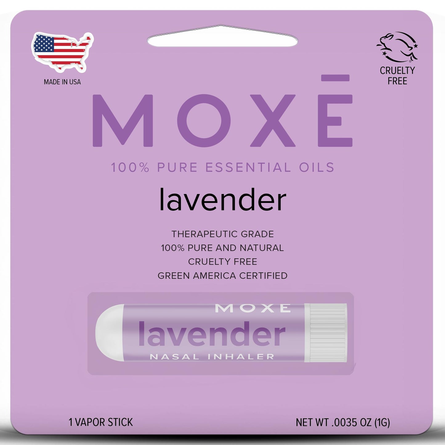 MOXE Lavender Essential Oil Nasal Inhaler, Therapeutic No-Mess Aromatherapy, Relaxation, Naturally Calming, Before Sleep Routine, Uplifts Mood, Pure and Undiluted, Made in USA (1 Pack)