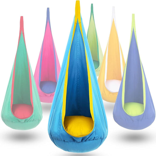 New Kids Pod Swing Chair, Indoor Hanging Swing for Bedroom, Sensory and Balance Play, Cozy Nook for Reading, Relaxing, and Playtime, Indoor Kids Hammock, Pod Swing for Boys and Girls