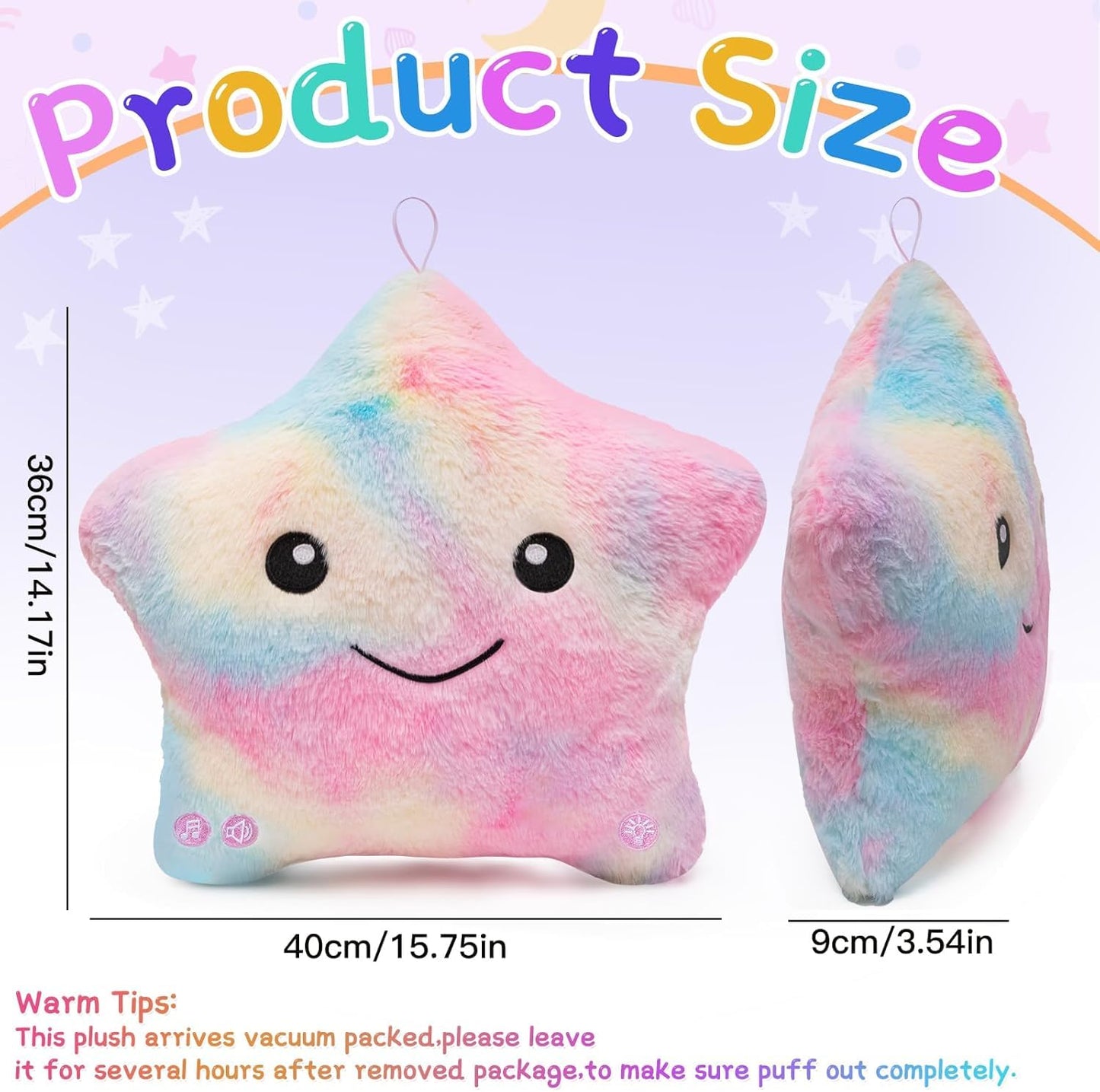 Subao Sensory Toys for Kids with Autism,14" Soft Toddler Pillow With Light &Music,Plush Star Night Light,Light Up Adhd Autism Sensory Products,Birthday Xmas Easter Gifts for Boys 3 4 5 6 7 8 9 10 Blue
