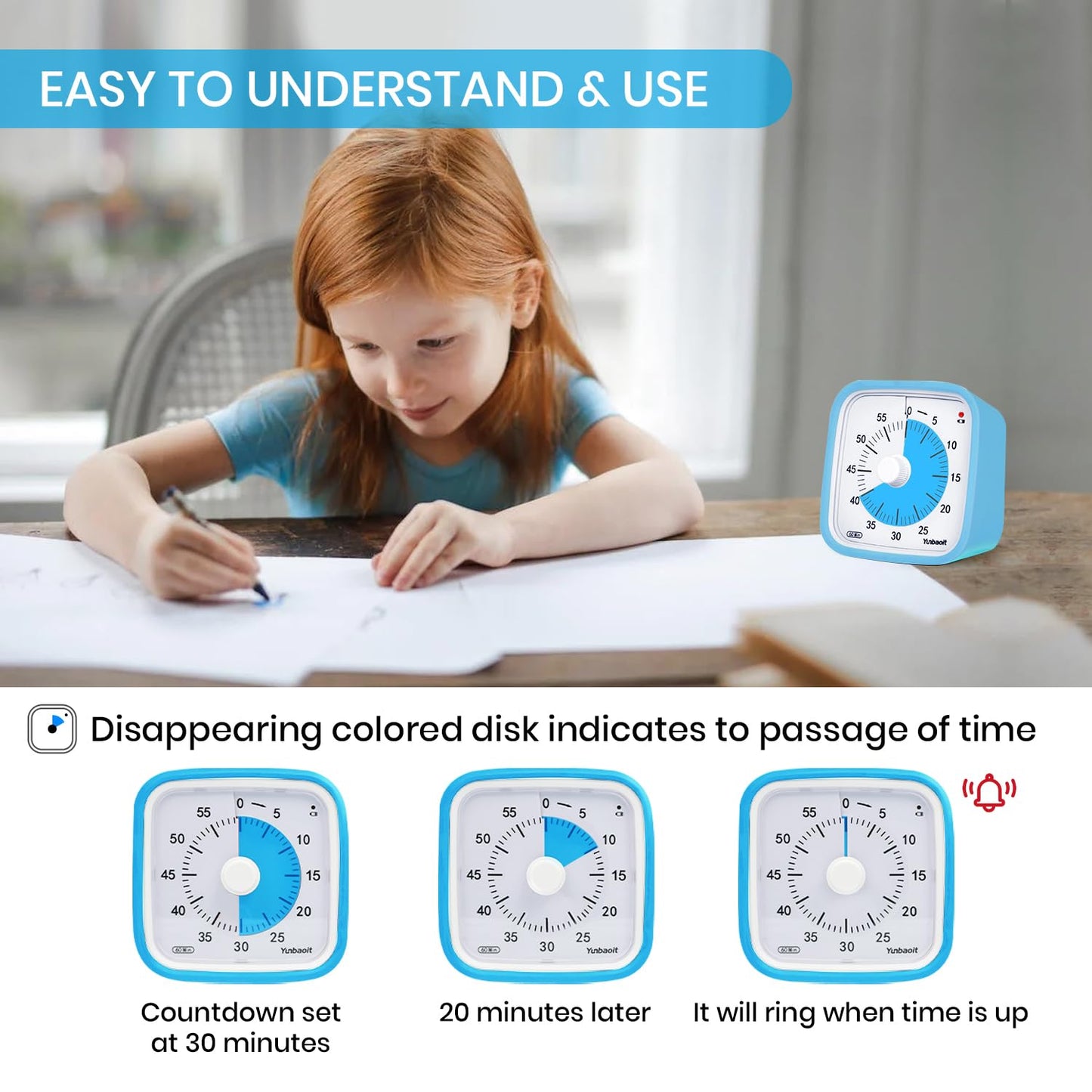 Yunbaoit Visual Timer with Protective Case, Rainbow Disk 60 Minute Countdown Timer for Kids and Adults, Silent Time Management Tool(Blue Rainbow)