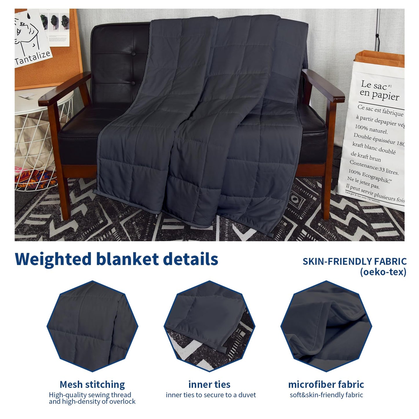 Weighted Blanket 7lbs Twin Size Dark Grey 41"x60" Weighted Blankets Heavy Blanket are Comfortable and Cozy