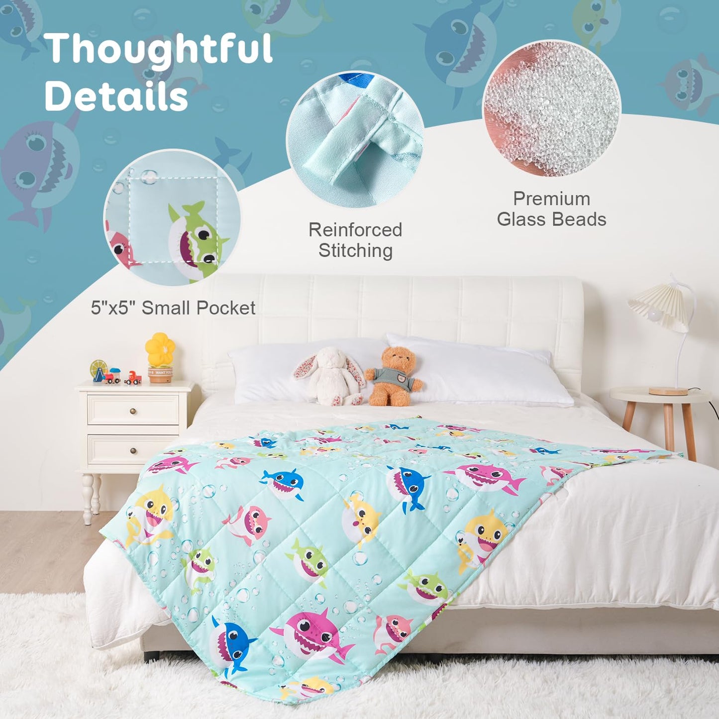 Kivik Weighted Blanket 3lbs, Blue Dinosaur Weighted Blankets, Cute Small Weighted Blankets 3 Pounds, Washable Soft Heavy Blanket Throw for All-Season, 36x48 Inches Blue