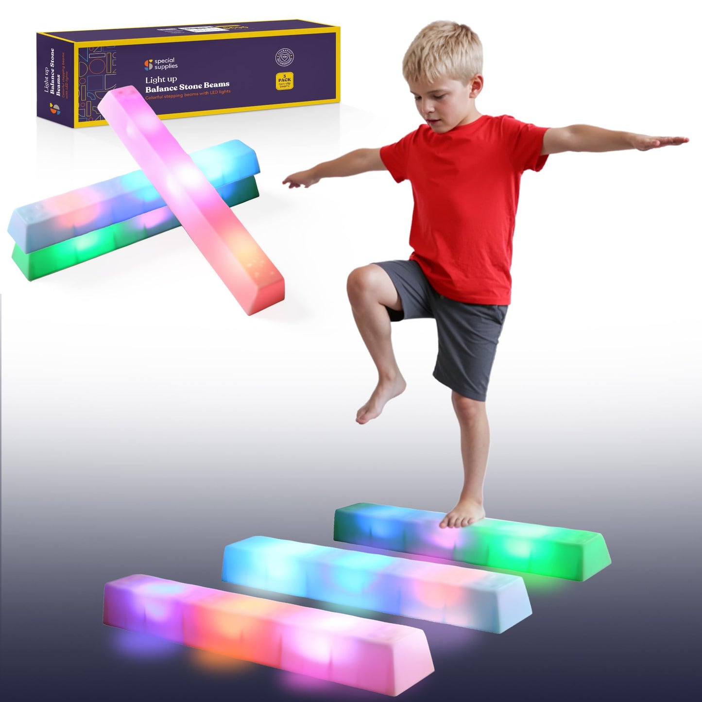 Special Supplies LED Stepping Stones for Kids -Light-Up Balance Blocks- Coordination & Balance for Toddlers & Children- Durable Non-Slip Rubber, Safe Indoor & Outdoor Play