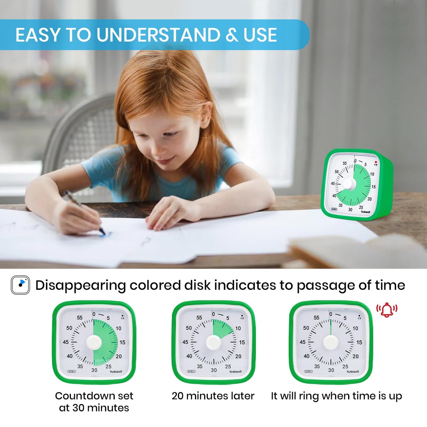 Yunbaoit Visual Timer with Protective Case, Rainbow Disk 60 Minute Countdown Timer for Kids and Adults, Silent Time Management Tool(Blue Rainbow)