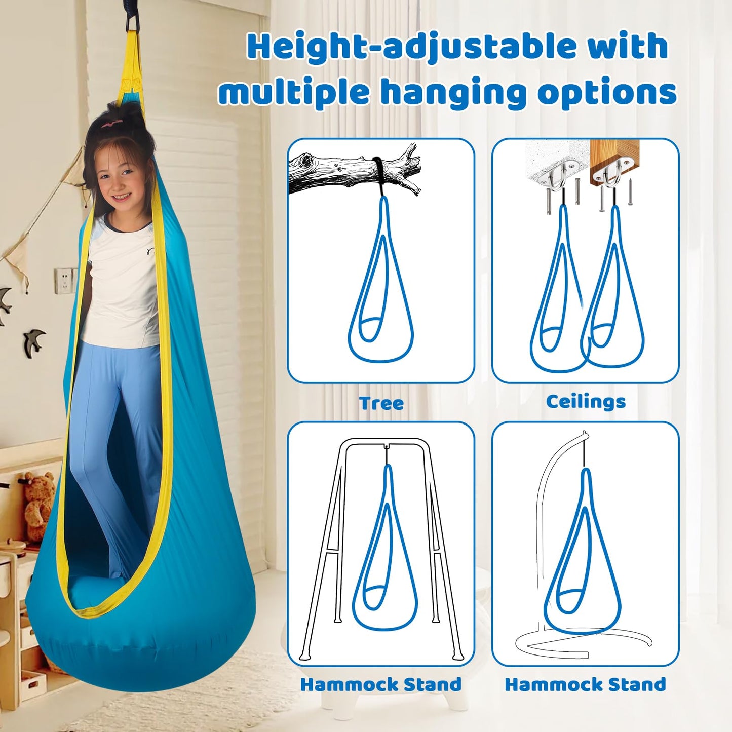 HiCamer Sensory Swing for Kids indoor and outdoor Pod hammock Chair Seat Upgrade Max 300 lbs Hanging Swing with Inflatable Cushion Includes Hardware Hanger Kit for Aspergers Autism ADHD (Cranberry)