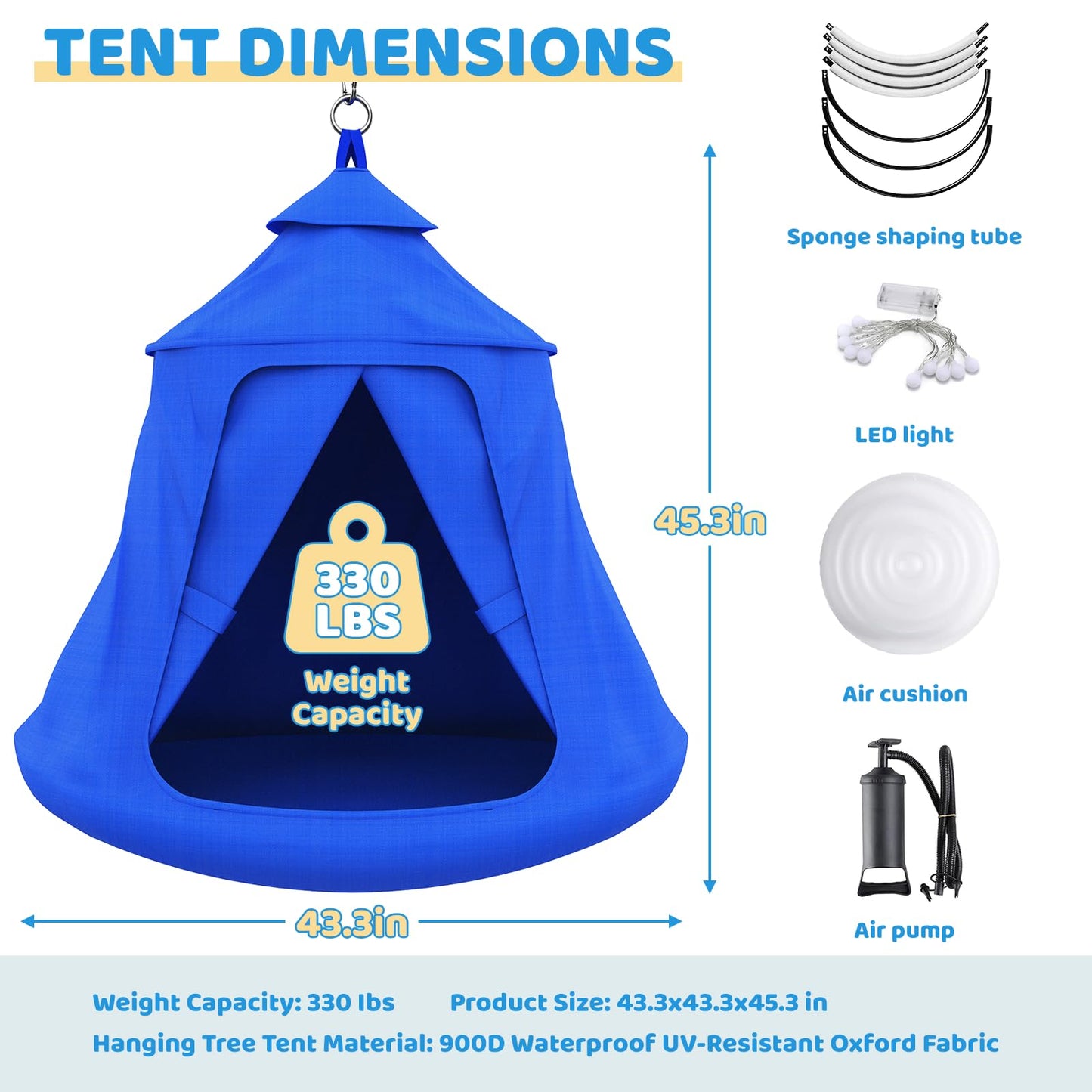 Swing Set with Tent Swing, X-Shaped Swing Frame with Sensory Swing, Metal 32mm Diameter Swing Stand with Tent Swing, 330 lbs Capacity, w/Rainbow Lights String, Indoor/Outdoor Use (Green)