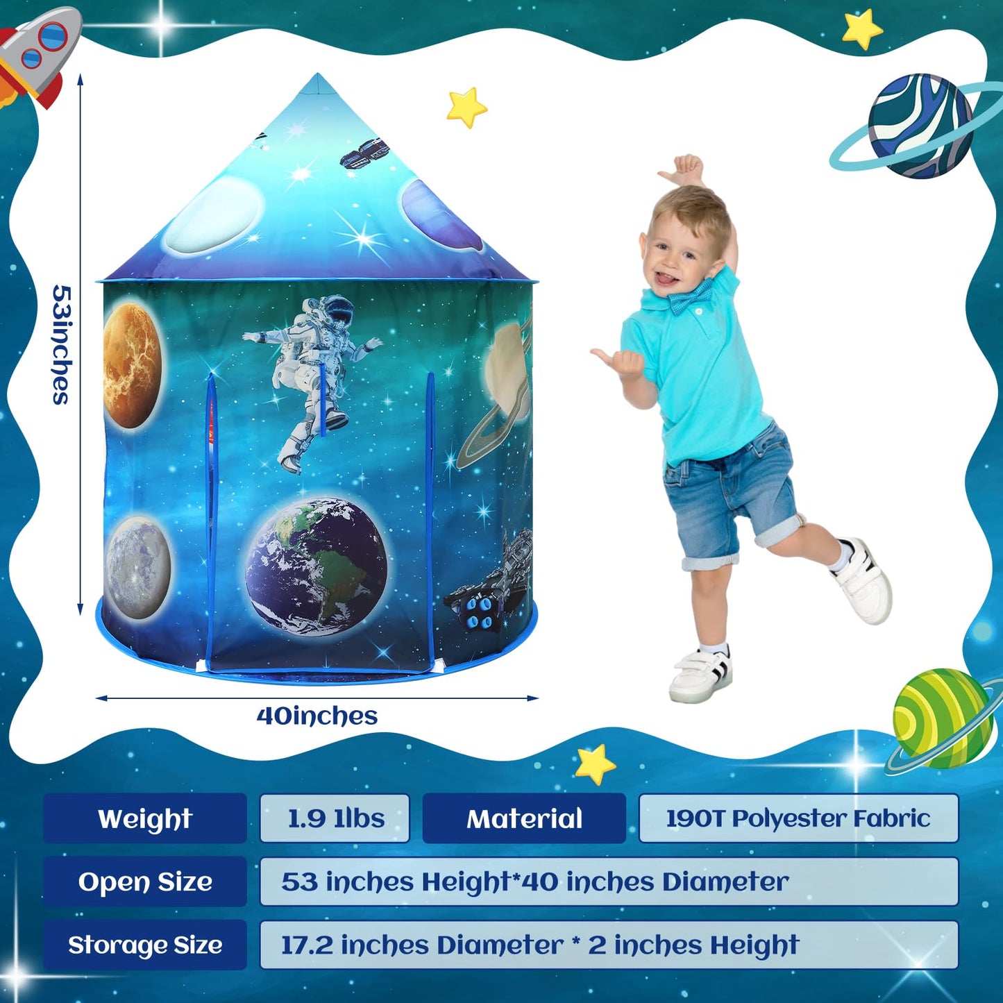 Kaivee Space World Play Tent Pop Up Kids Indoor Sensory Playhouse Children Foldable Kids Tent for Boys Girls Toddler as 3 4 5 6 7 Years Gift as Birthday Christmas Toys