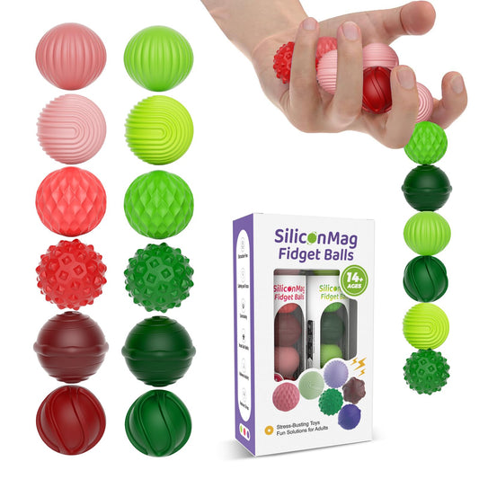 Silicone Magnetic Balls, Fidget Toys, 6-Pack Stress Relief Toys for Adults, Teens, Sensory Toy for Fingers Hands, Quiet Office Desk Toys with Textures, Magnet Fidget Fun Gift (Purple)