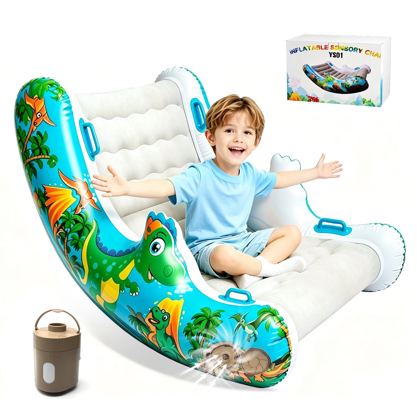 Sensory Inflatable Rocking Chair-Toddler Inflatable Rocking Chair for Sensory Needs, ADHD & Calming, Built in dual function air pump, Autism Sensory Products for Sensory Room, Ideal Gift for BoysGirls