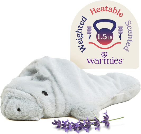 warmies Microwavable & Weighted Stuffed Animals, Manatee - Heated Stuffed Animal Plushie for Warmth & Comfort - Cute Soft Plush Toys for Adults & Children (Boys, Girls, Babies & Toddlers)